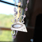 Huge Rainbow Moonstone and Amethyst Necklace with Bead chain and Geometric design