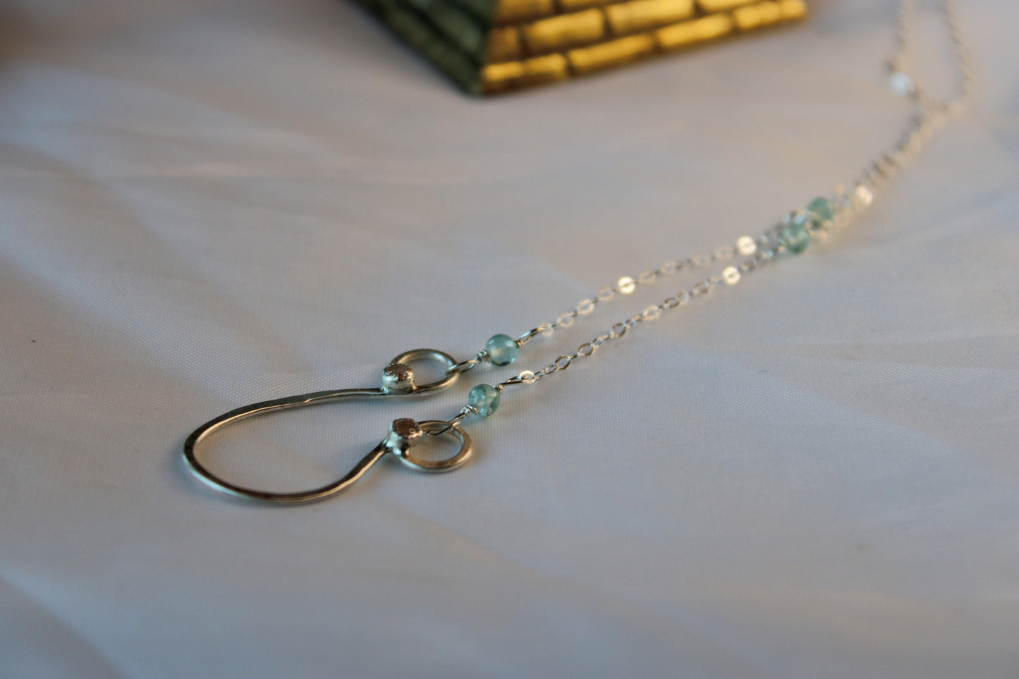 Geometric Sterling Silver Necklace with Apatite Accent Beads and Peridot Stones