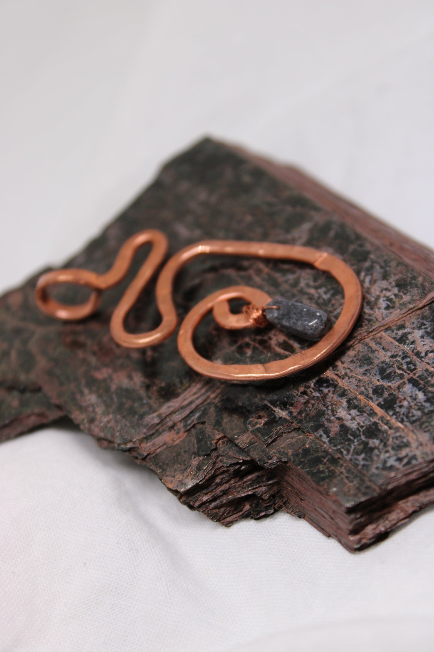 Large Hammered Spiral Copper Pendant with Iolite Beads