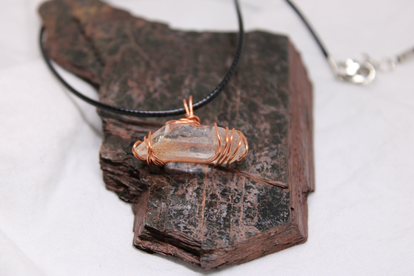 Copper Wire Wrapped Arkansas Crystal Point Pendant