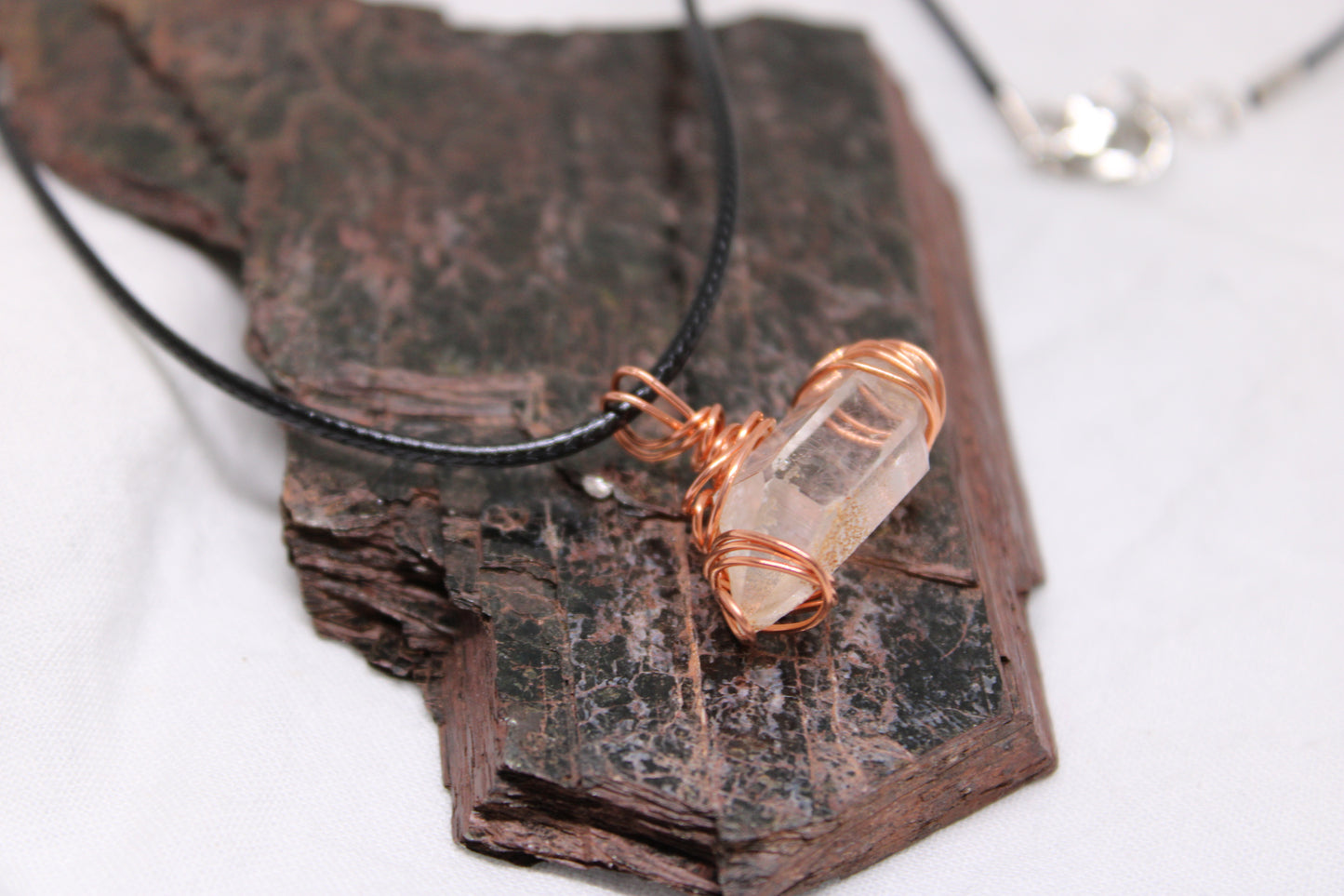 Copper Wire Wrapped Arkansas Crystal Point Pendant