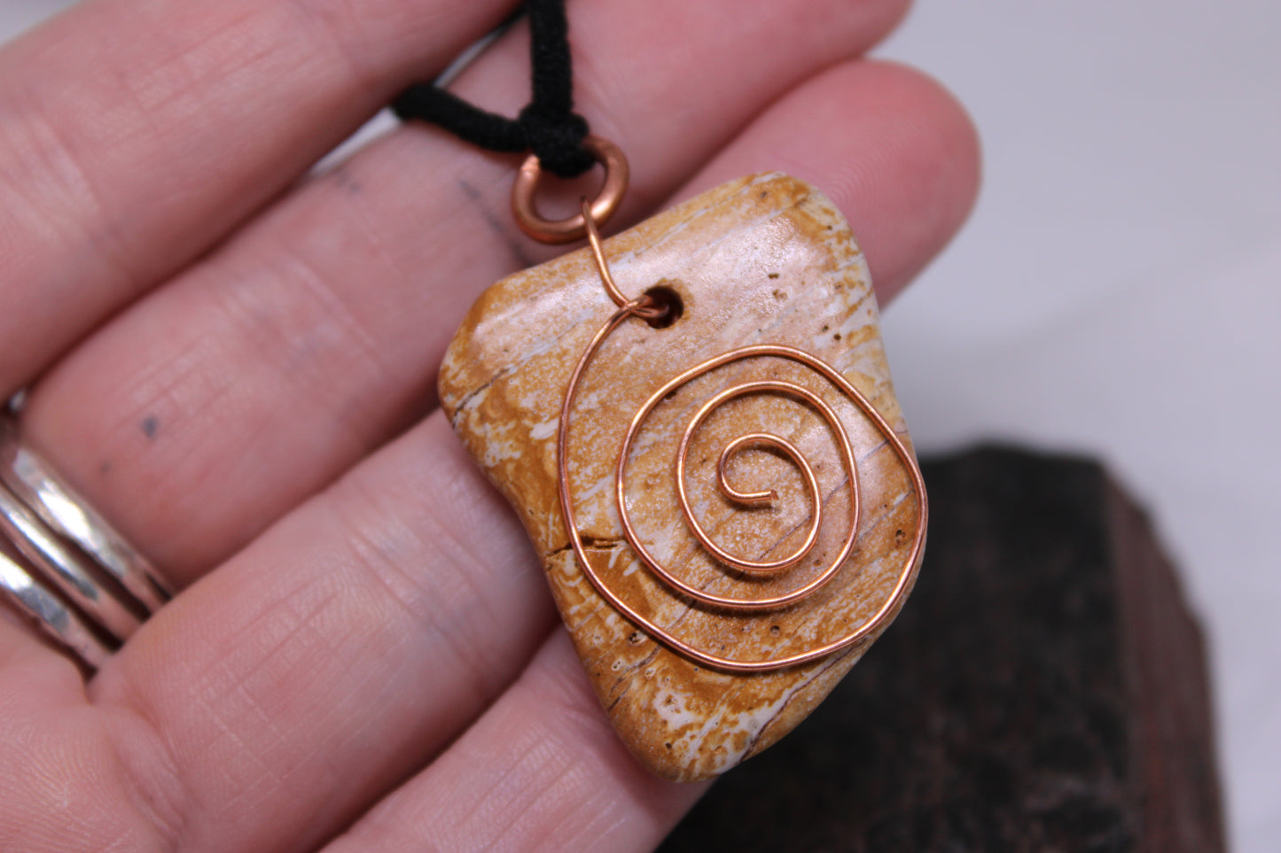 River Rock Copper Spiral Necklace