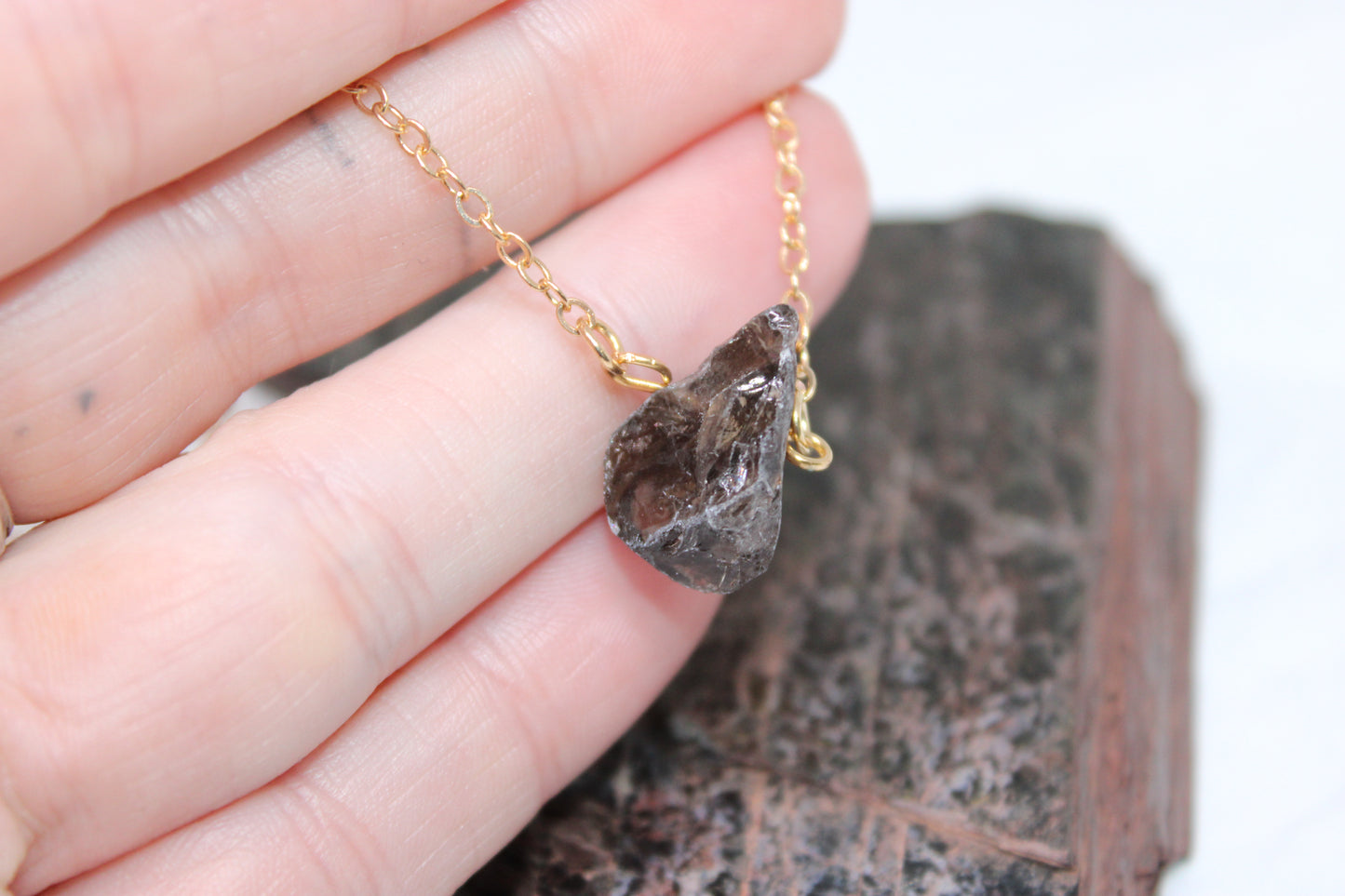 Minimalist Raw Smokey Quartz Necklace