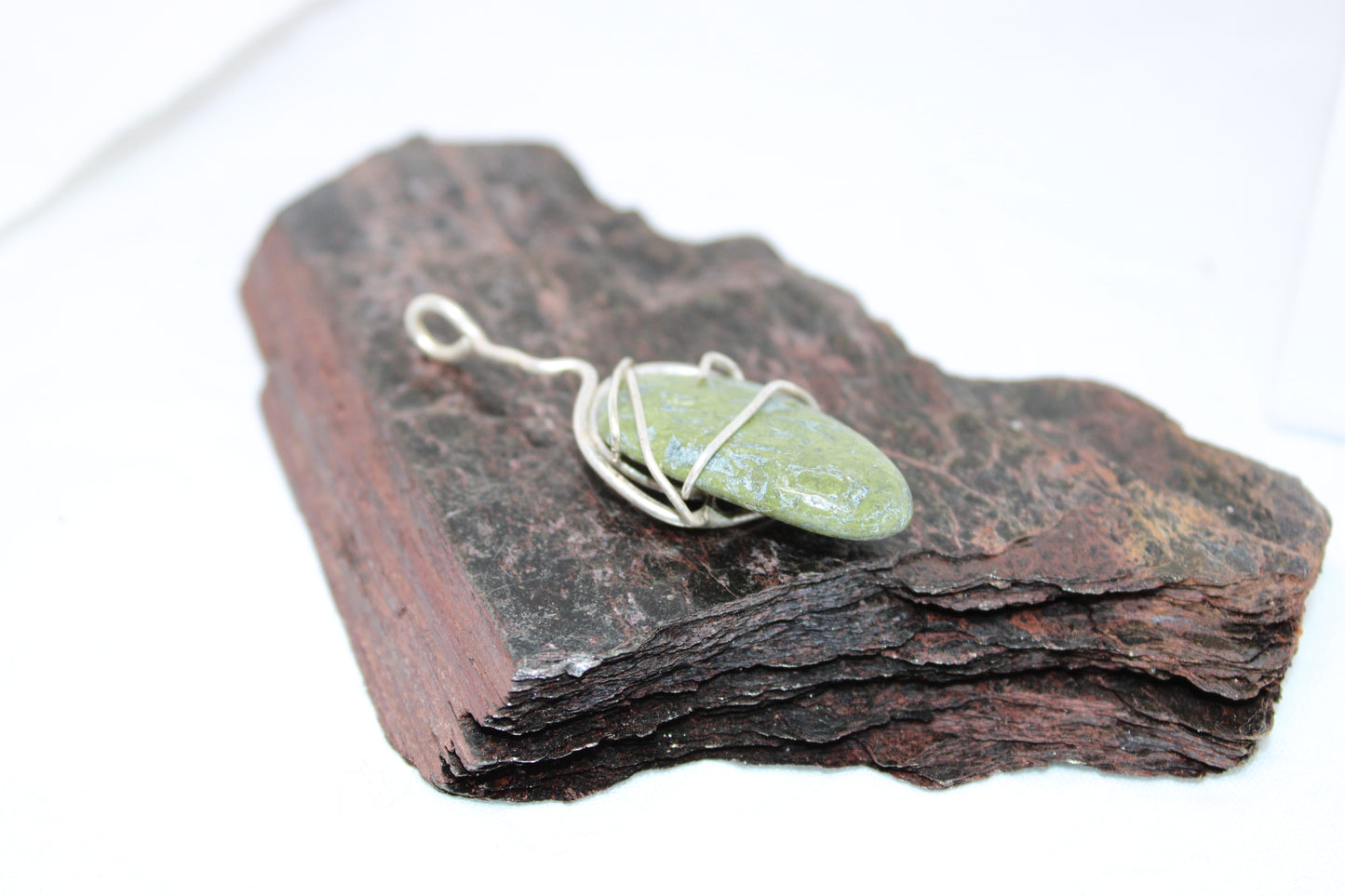 Tumbled Green Stone Pendant Set in Sterling Silver