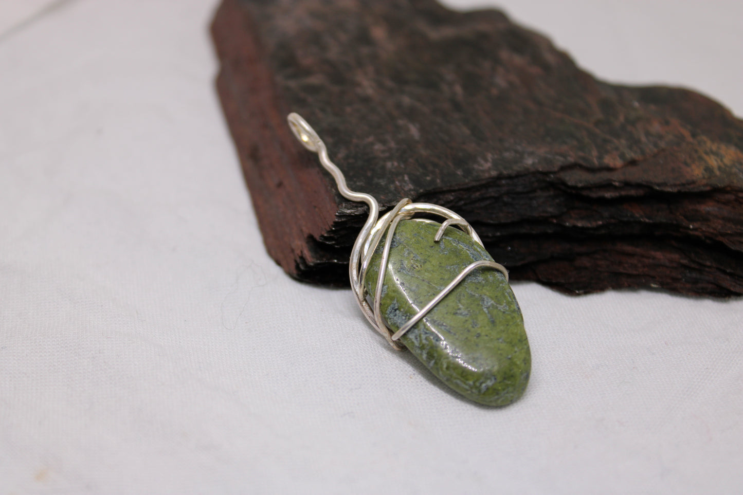 Tumbled Green Stone Pendant Set in Sterling Silver