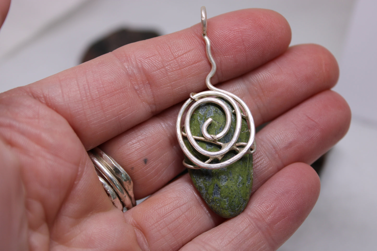 Tumbled Green Stone Pendant Set in Sterling Silver