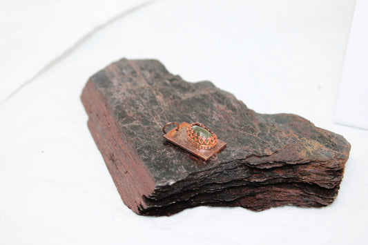 Delicate Rustic Green Apatite in Copper Pendant