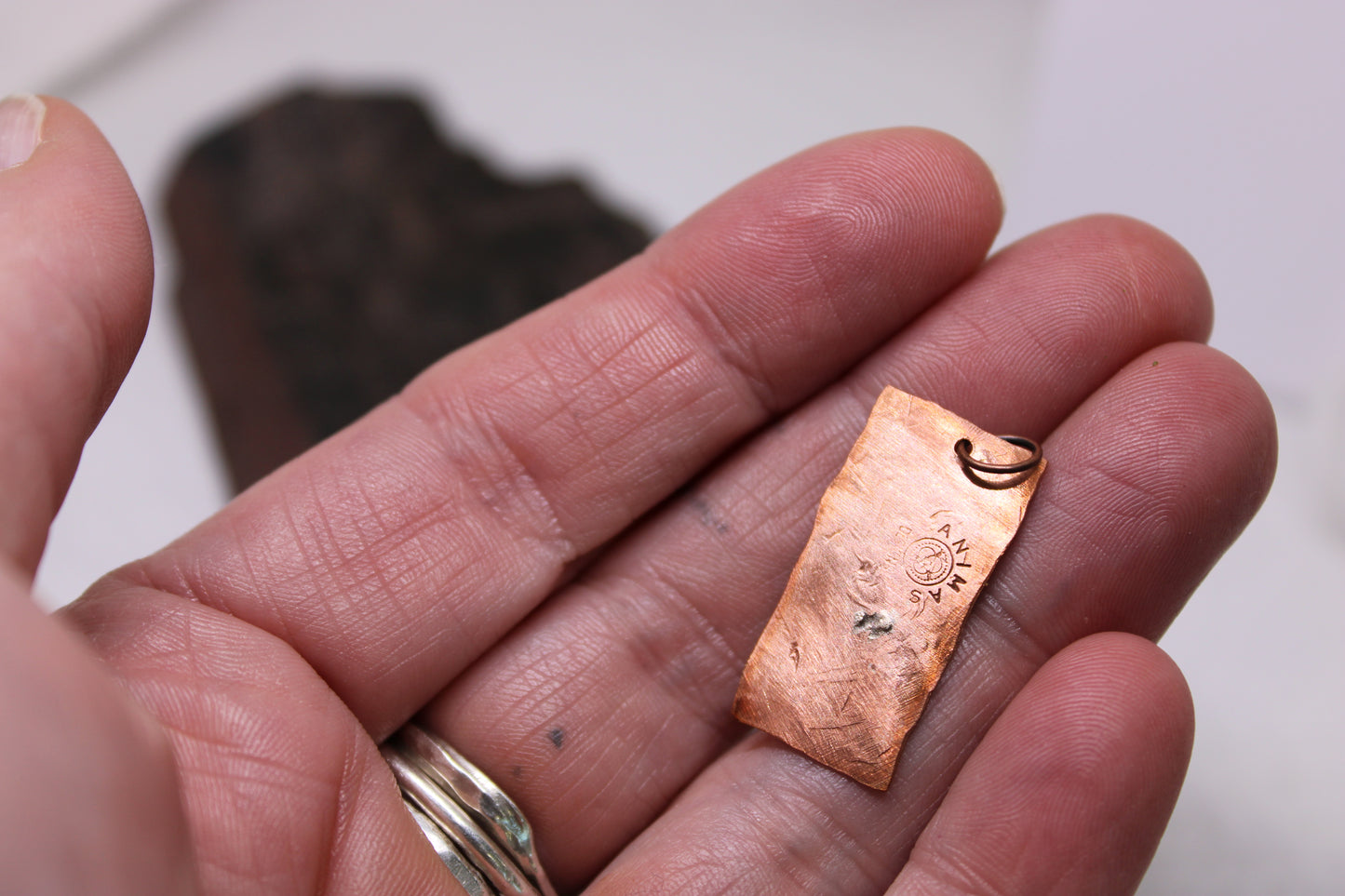 Hammered Stamped Angel Number Copper Pendant with Rutile Quartz Stone Setting