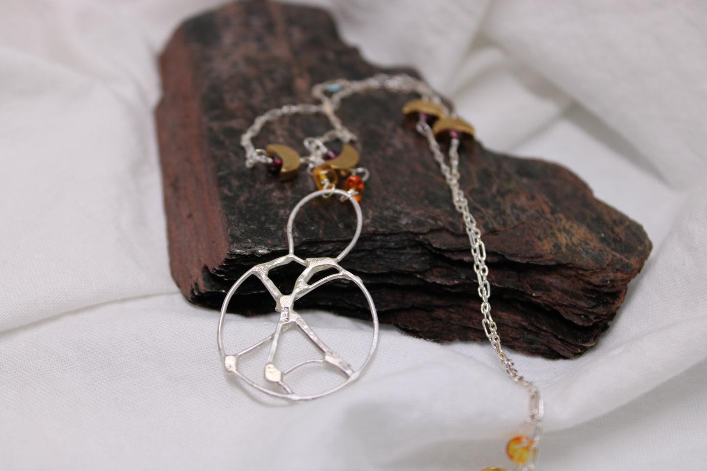 Geometric Viking Necklace Sterling Silver Amber Crescent Moon Beads Goddess Vibes!