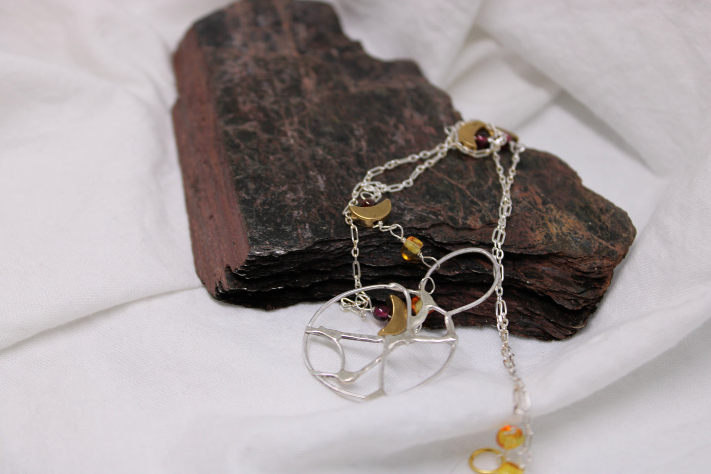 Geometric Viking Necklace Sterling Silver Amber Crescent Moon Beads Goddess Vibes!