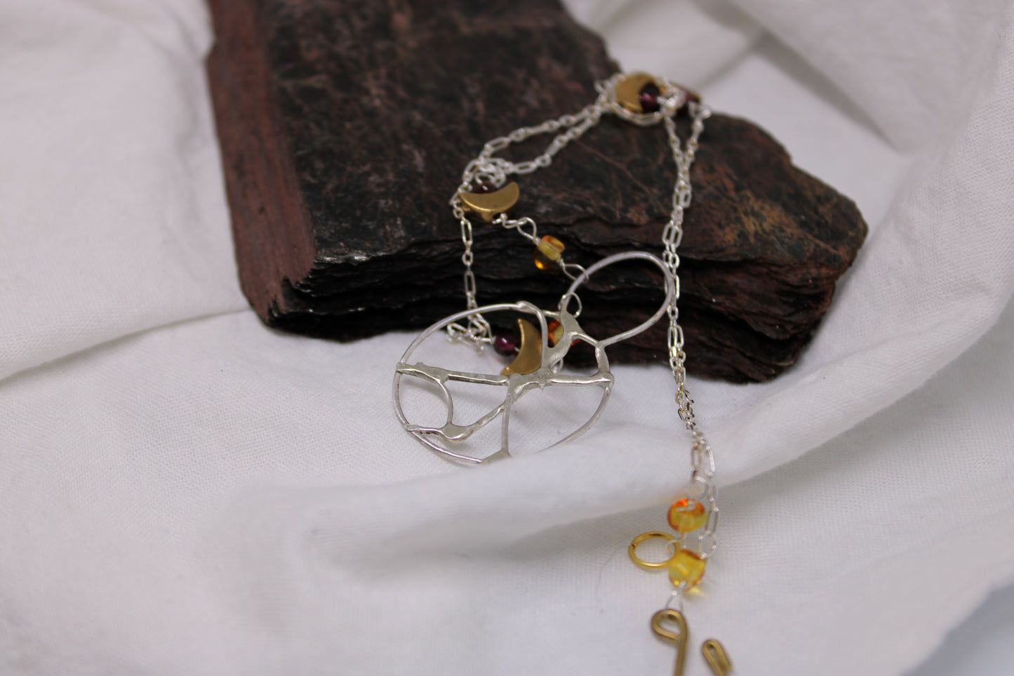 Geometric Viking Necklace Sterling Silver Amber Crescent Moon Beads Goddess Vibes!