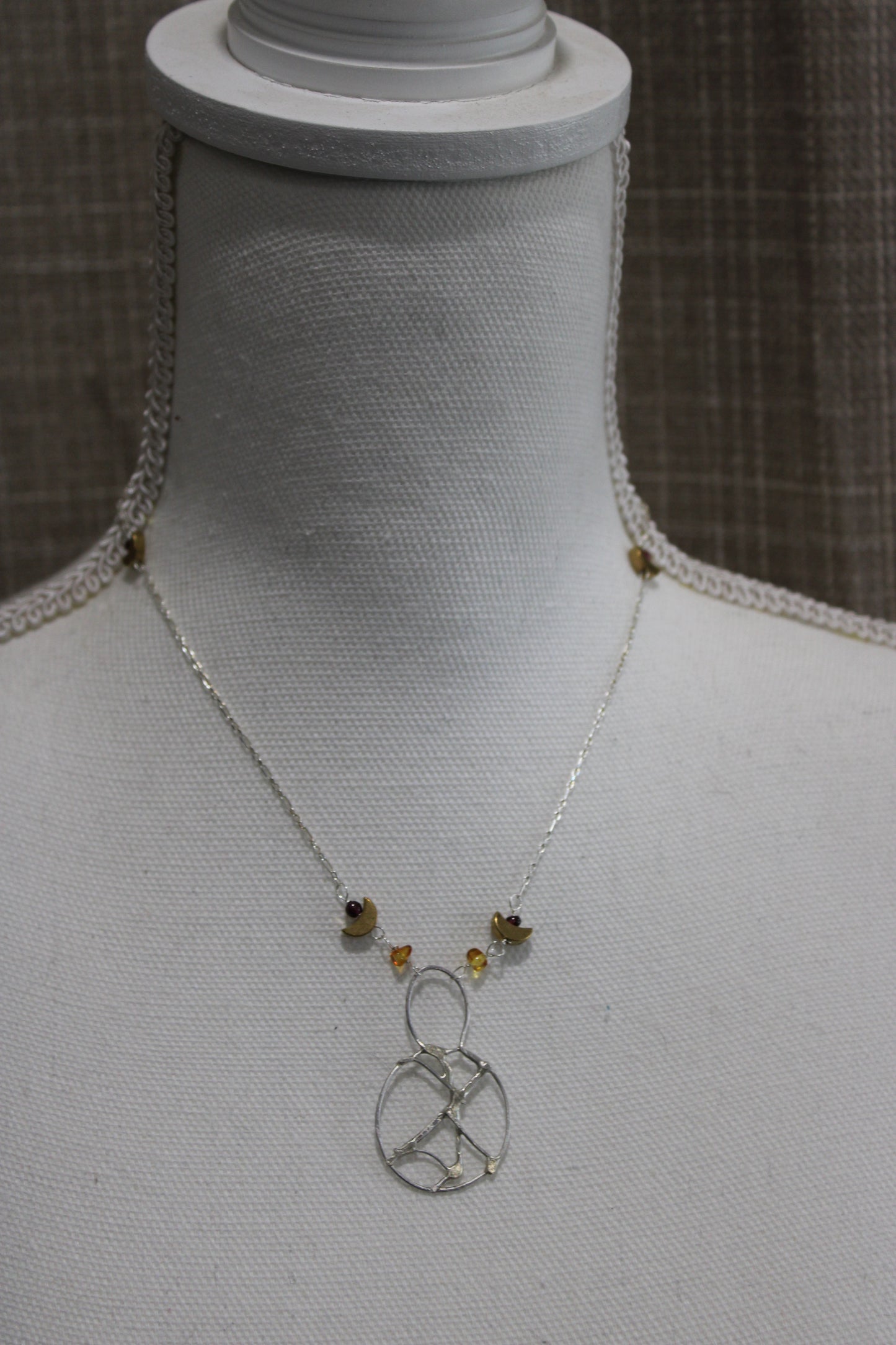 Geometric Viking Necklace Sterling Silver Amber Crescent Moon Beads Goddess Vibes!