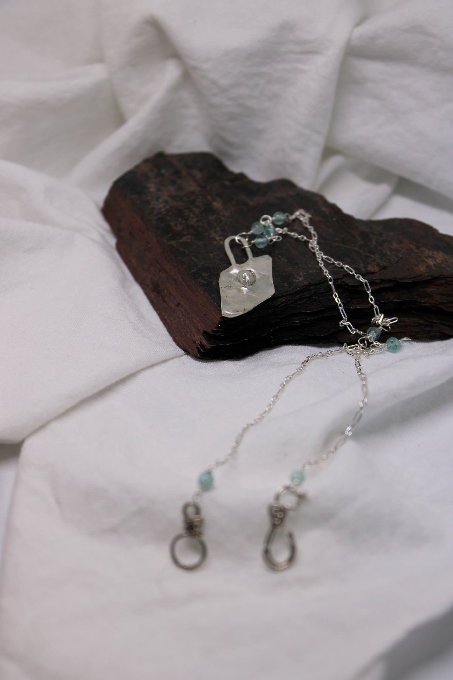 Apatite Bead Sterling Silver Chain Necklace Handmade Geometric Abstract design