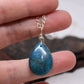 Blue Apatite Drop Pendant Sterling Silver Wire Wrap Jewelry