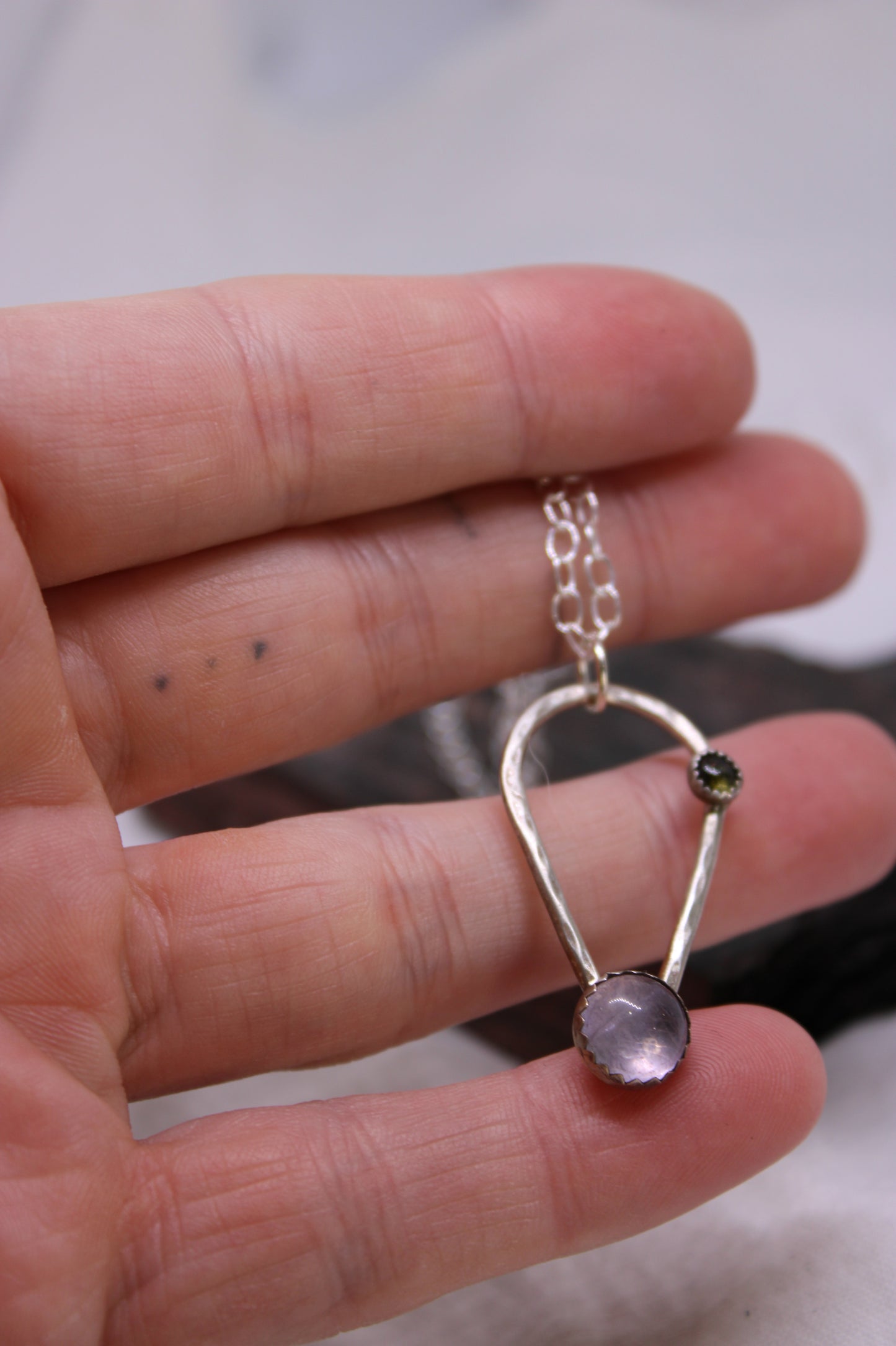 Green Tourmaline and Amethyst Sterling Silver Pendant Sterling Silver