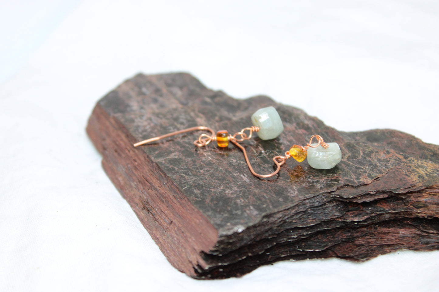 Copper Kyanite and Amber Earrings