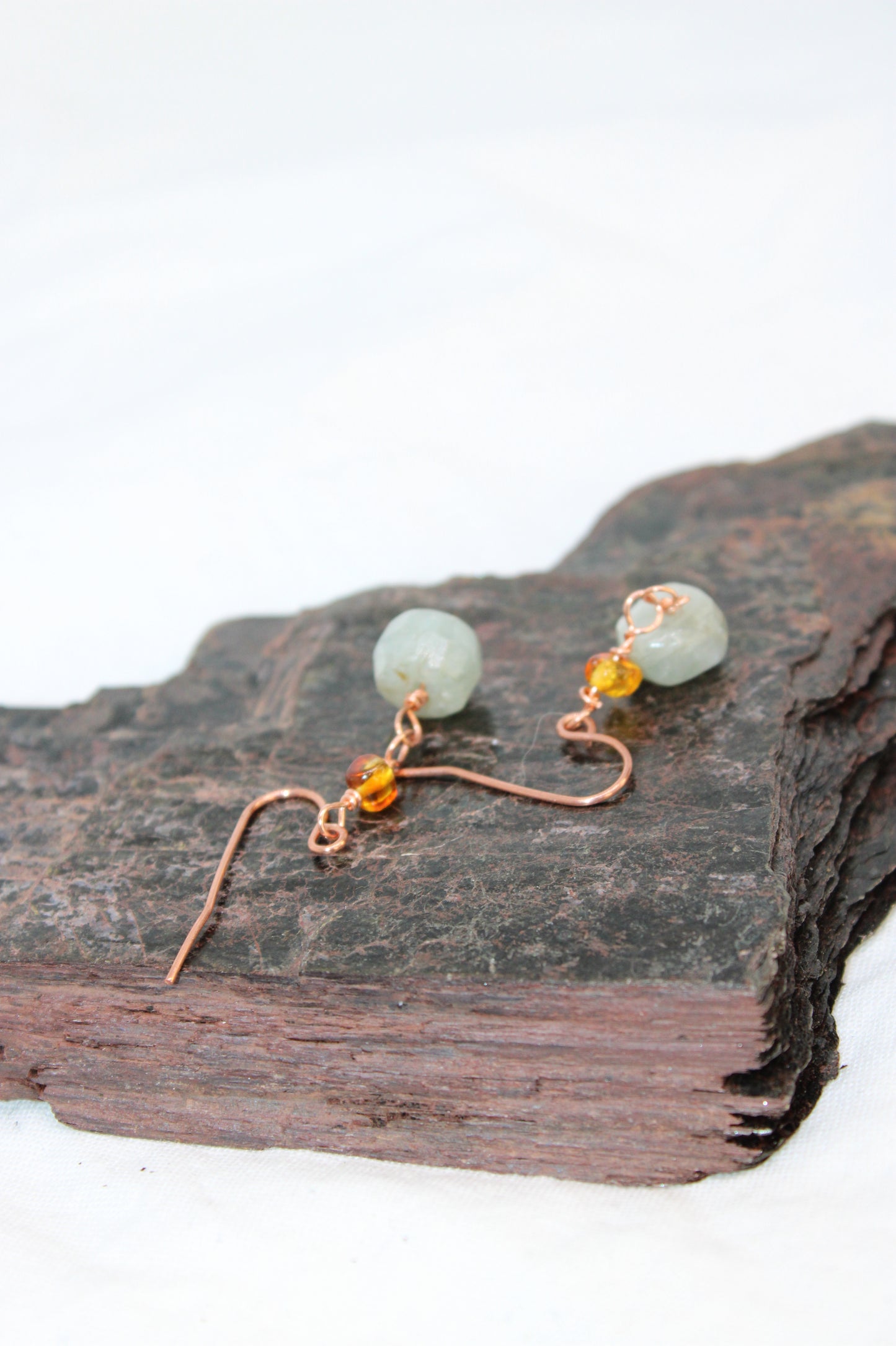 Copper Kyanite and Amber Earrings