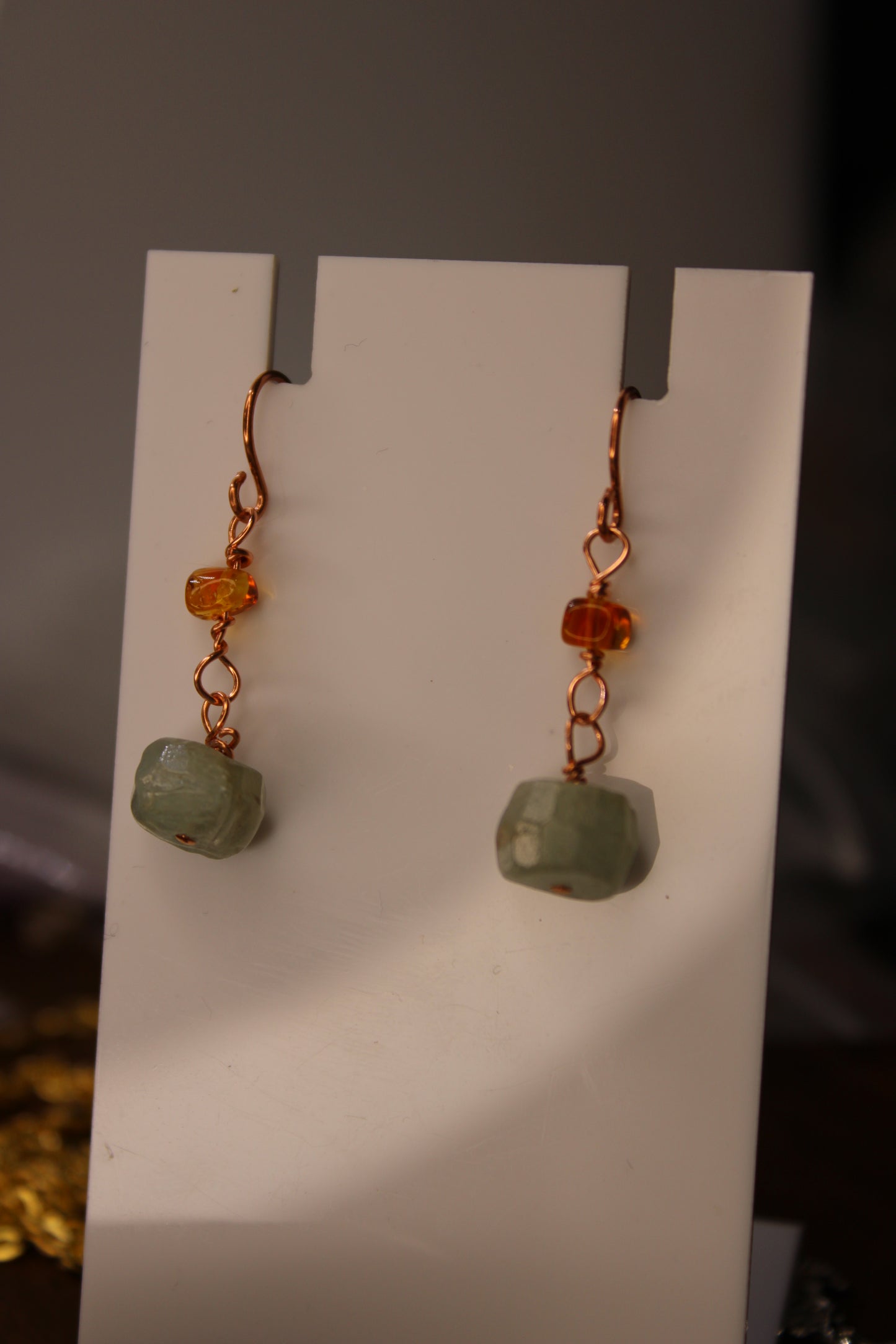 Copper Kyanite and Amber Earrings