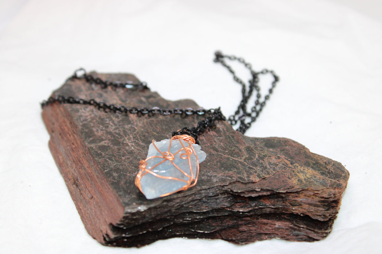 Shiny Raw Blue Barite and Copper Necklace