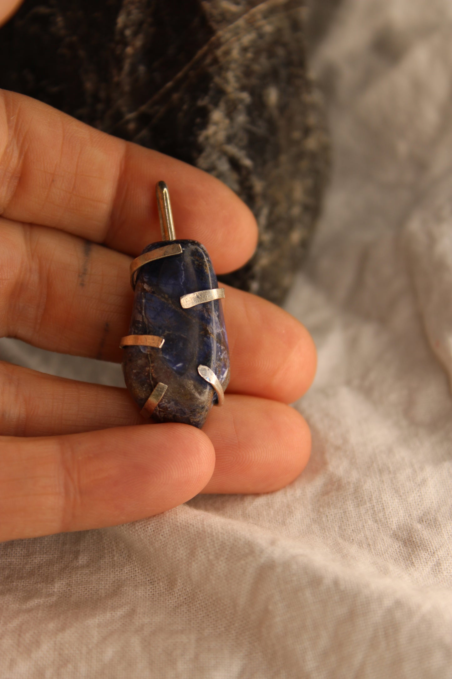 Minimalist Handmade Sterling Silver Sodalite Pendant Jewelry