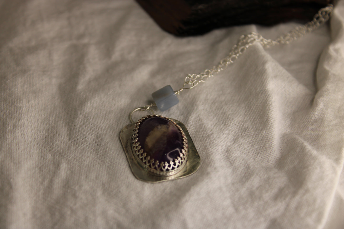 Large Sterling Silver Amethyst Pendant with Angelite Accent Bead