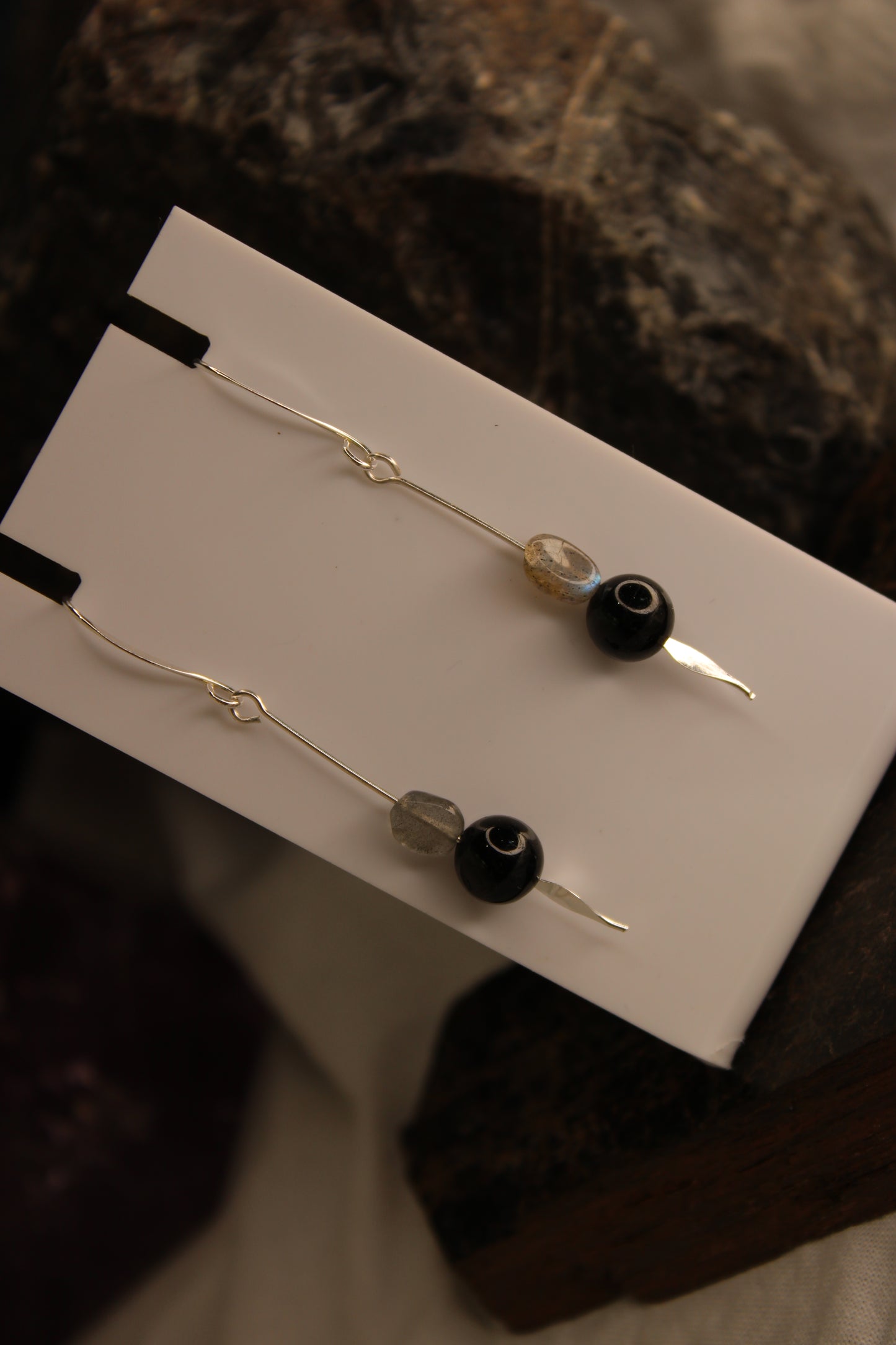 Sterling Silver Dangle Drop Earrings Black Tourmaline and Labradorite