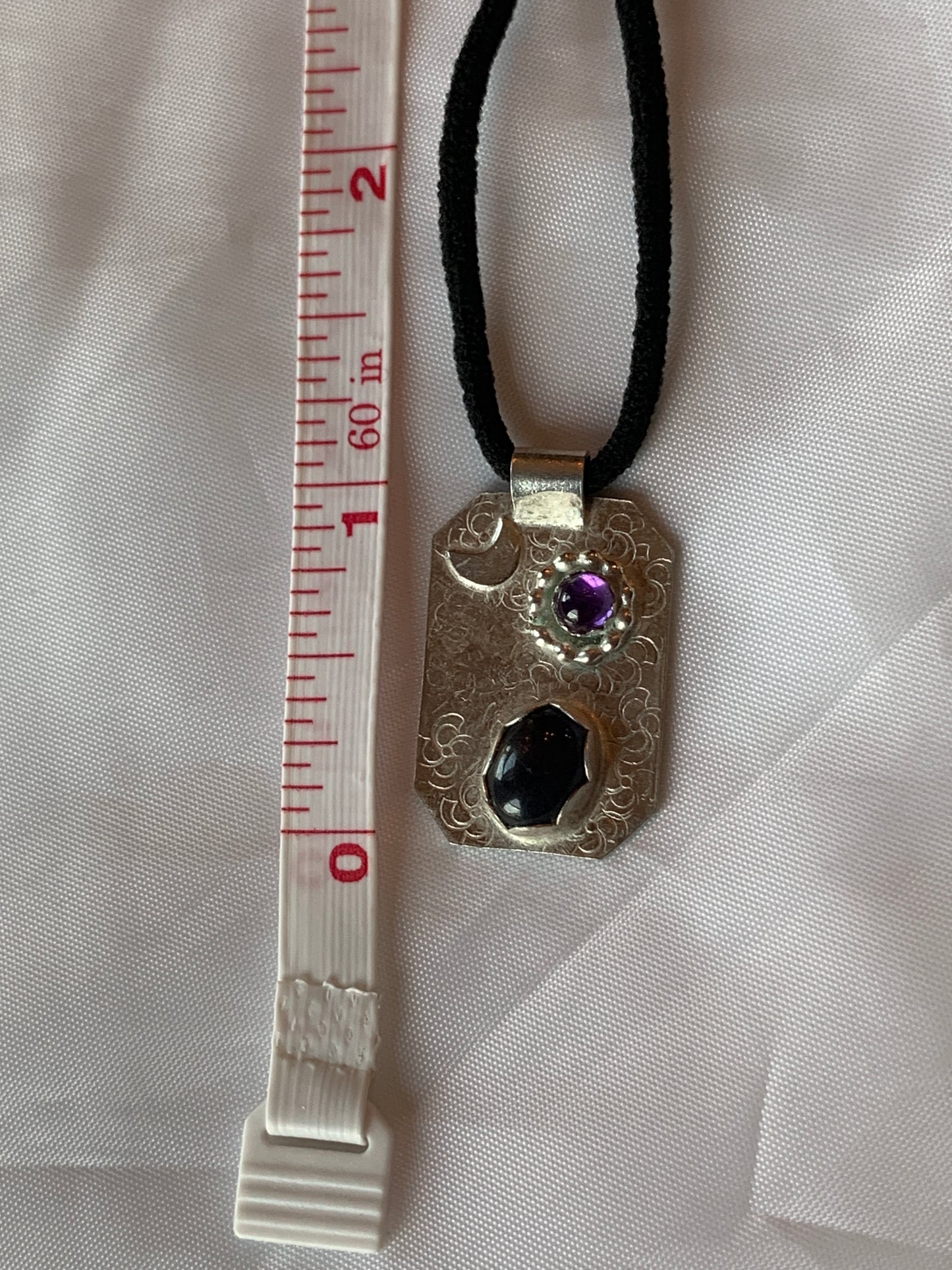 Sterling Silver Geometric Pendant Necklace Amethyst and Iolite