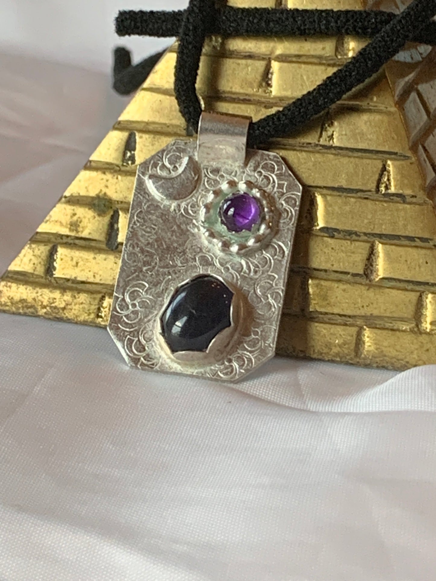 Sterling Silver Geometric Pendant Necklace Amethyst and Iolite