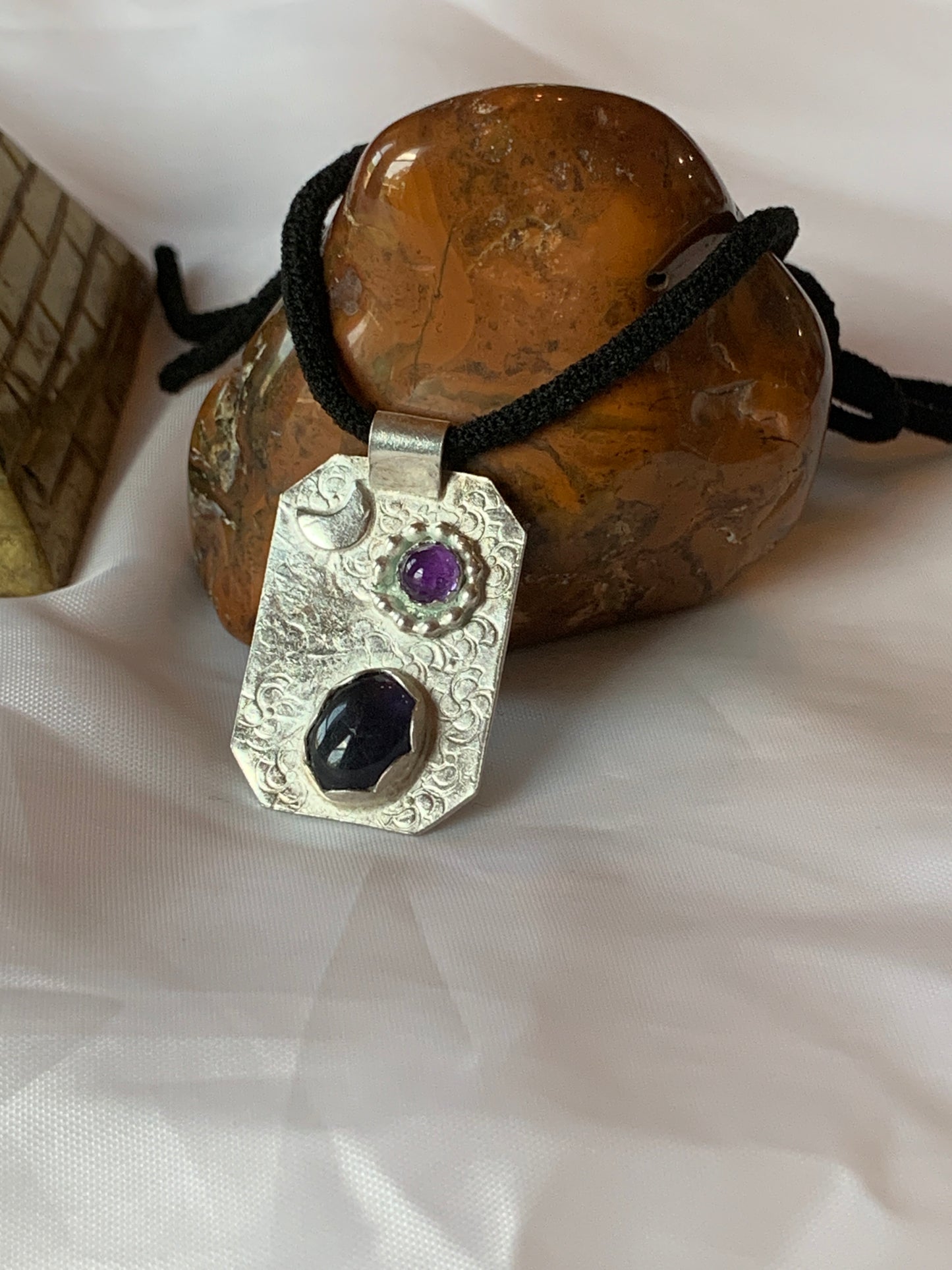 Sterling Silver Geometric Pendant Necklace Amethyst and Iolite