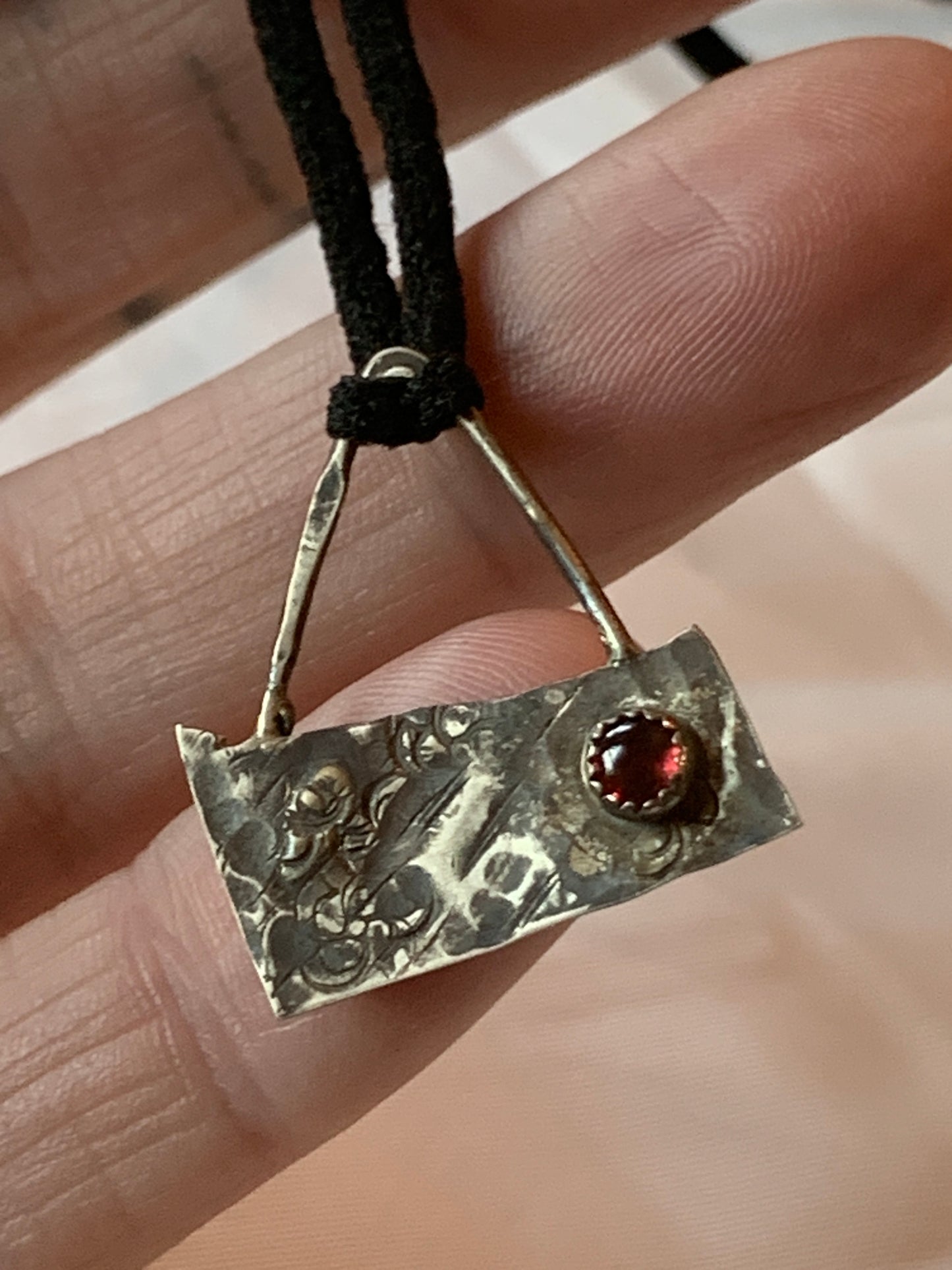 Geometric Garnet Sterling Silver Pendant Jewelry