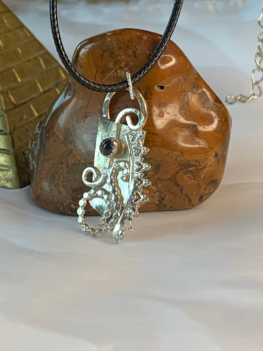 Iolite Sterling Silver Filigree Abstract Fused Necklace