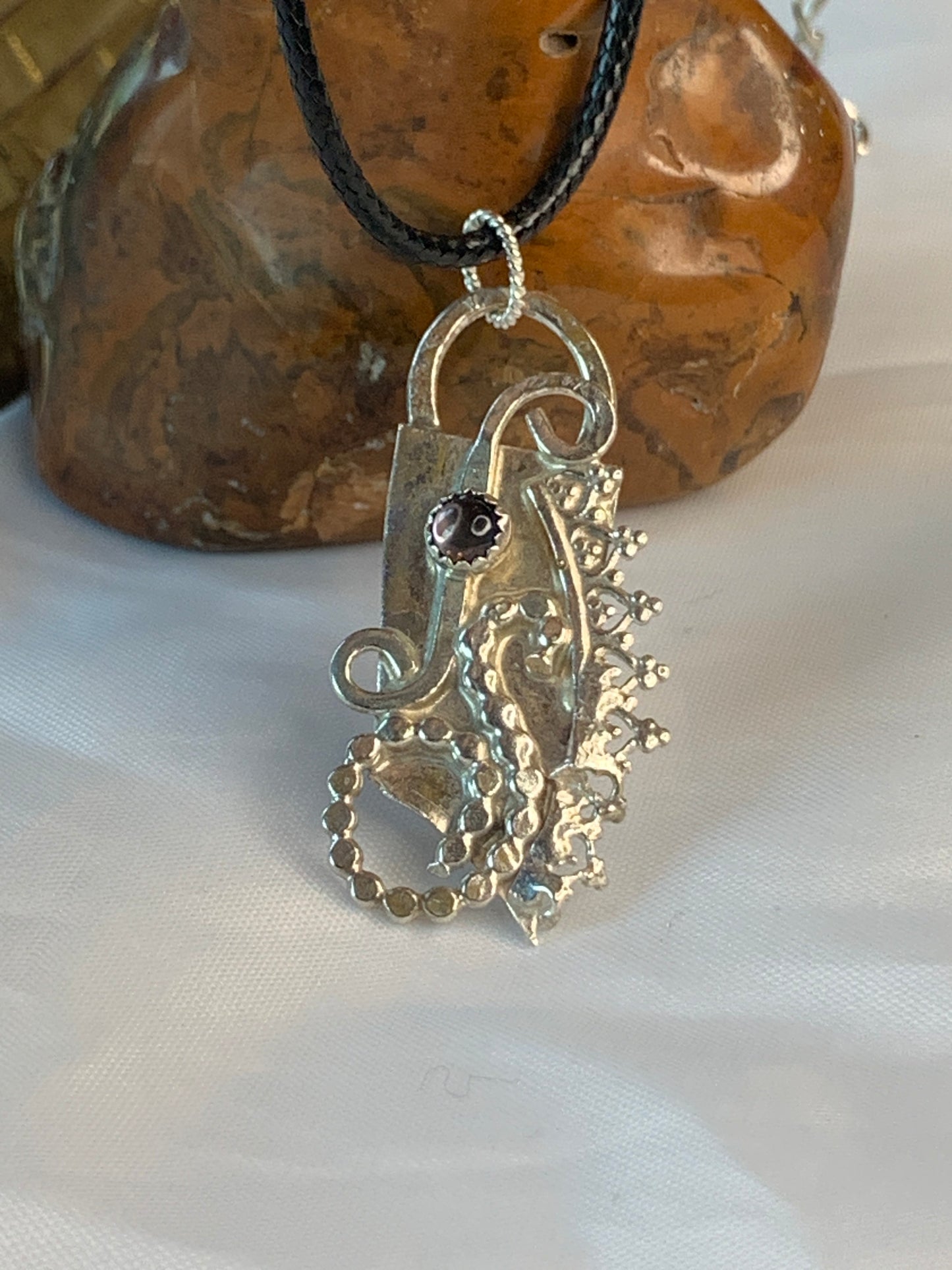 Iolite Sterling Silver Filigree Abstract Fused Necklace