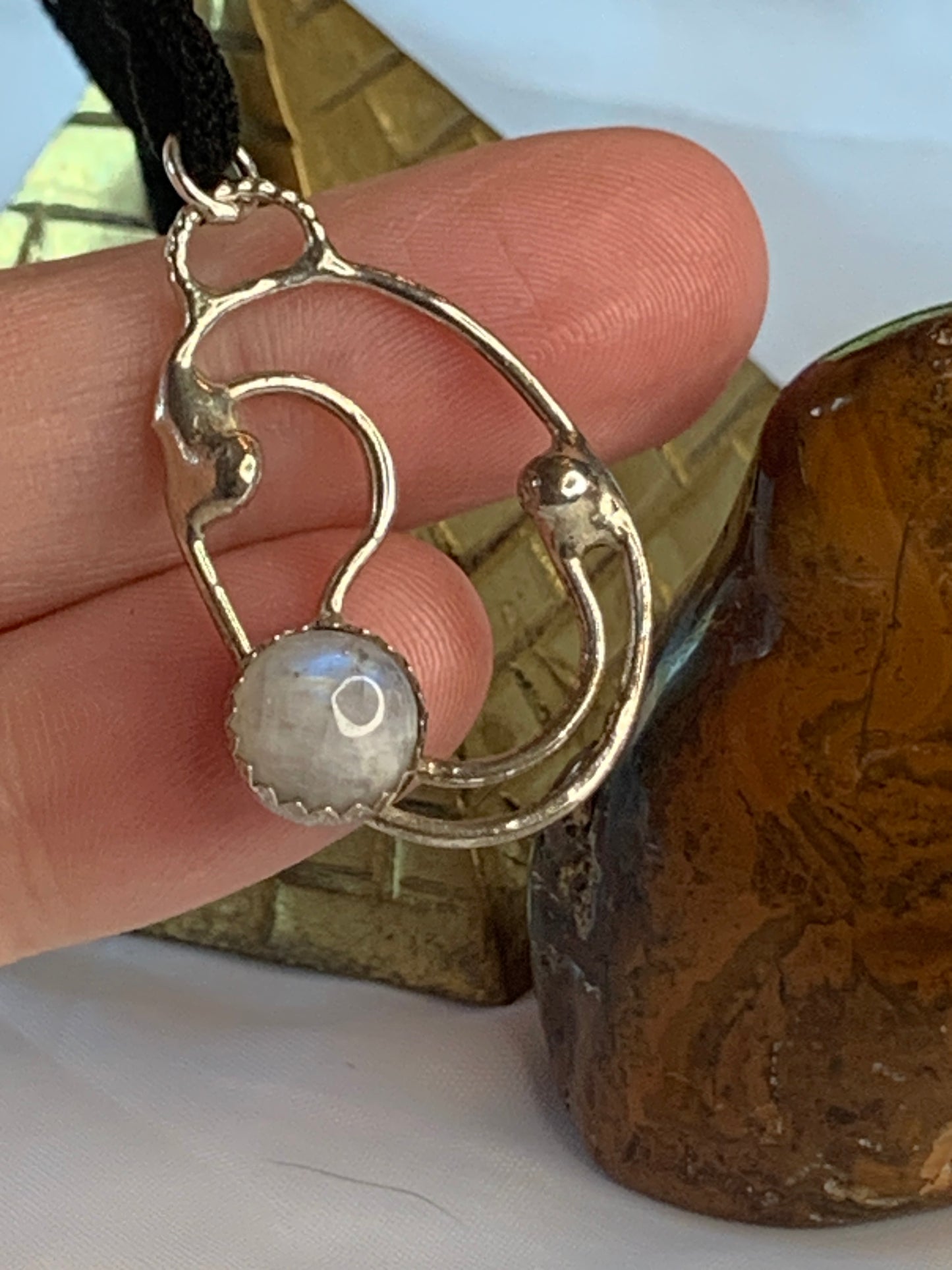 Sterling Silver Moonstone Spiral Circle Pendant