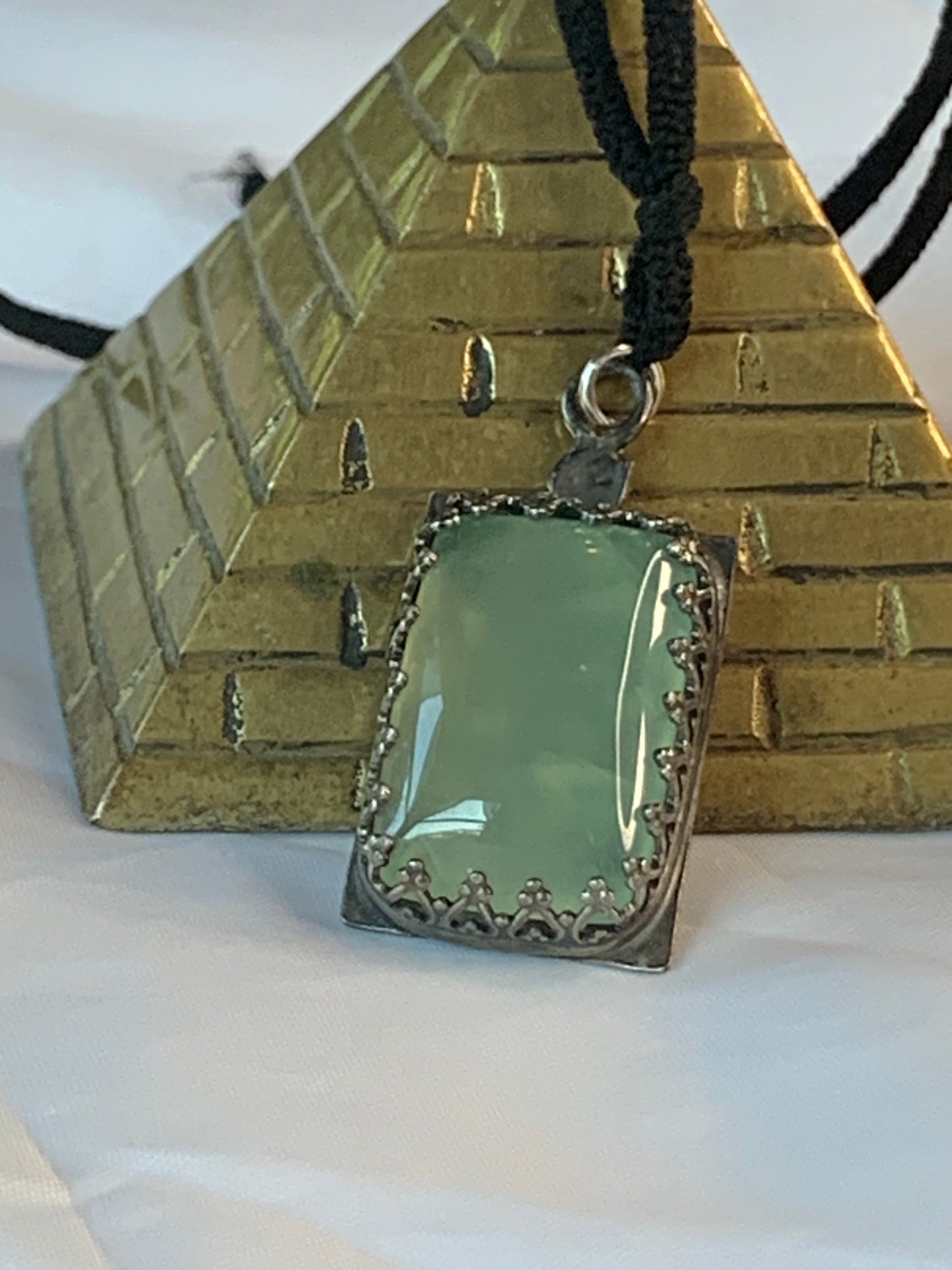 Prehnite Sterling Silver Pendant . Sacred Numerology 444 Each piece is unique -