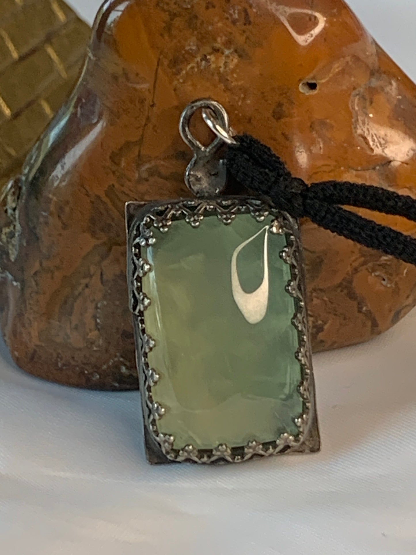 Prehnite Sterling Silver Pendant . Sacred Numerology 444 Each piece is unique -