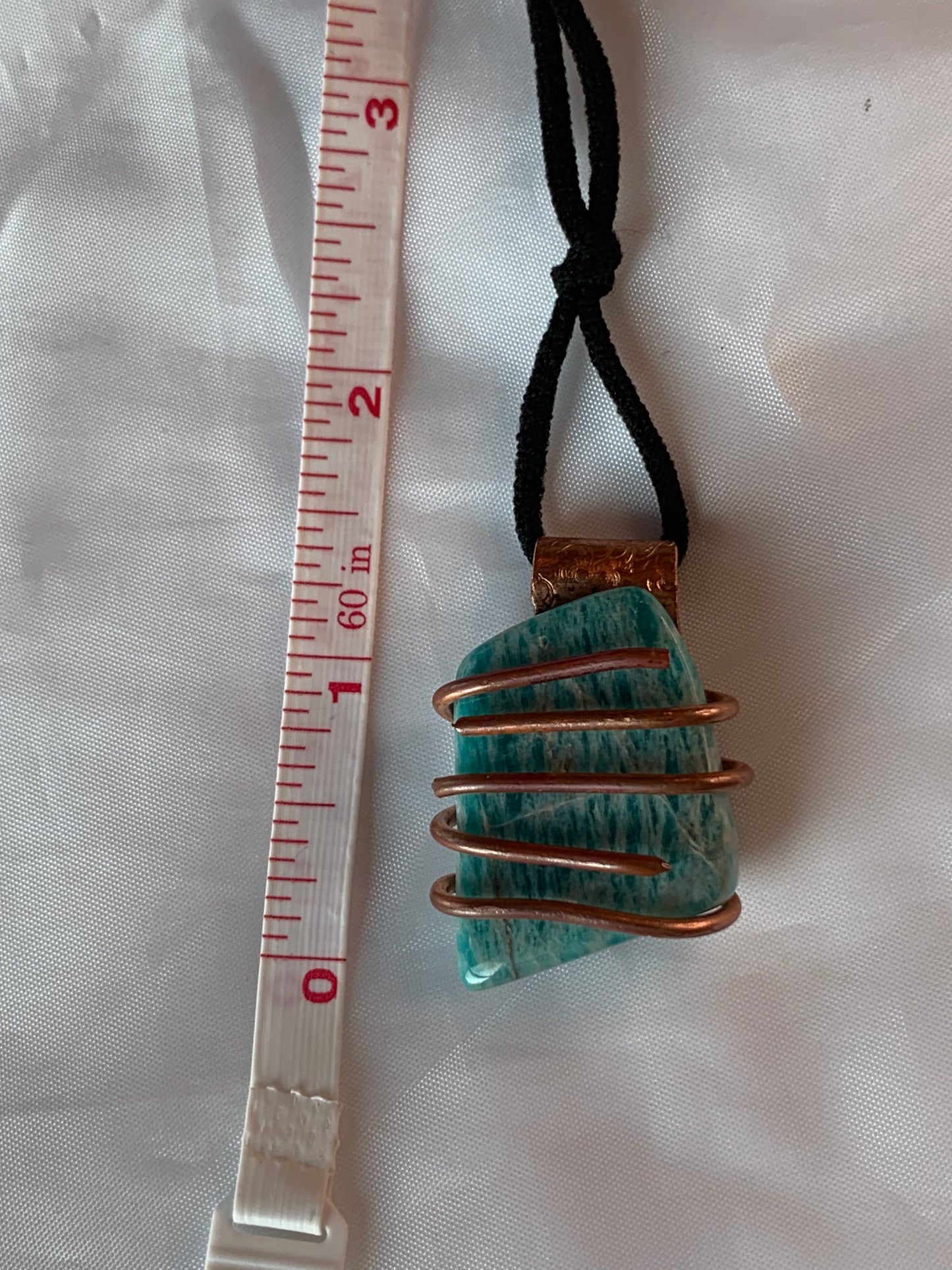 Huge Amazonite Copper Pendant Abstract Geometric Design