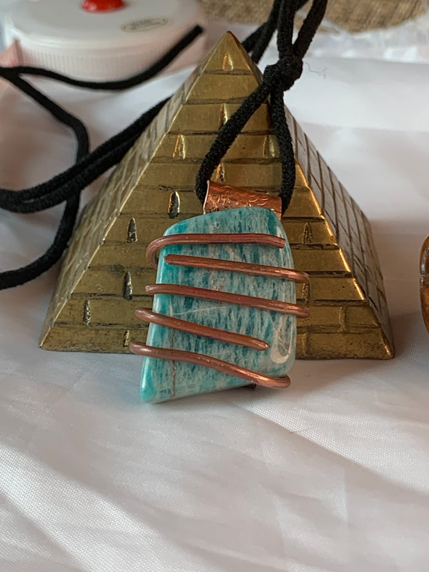 Huge Amazonite Copper Pendant Abstract Geometric Design