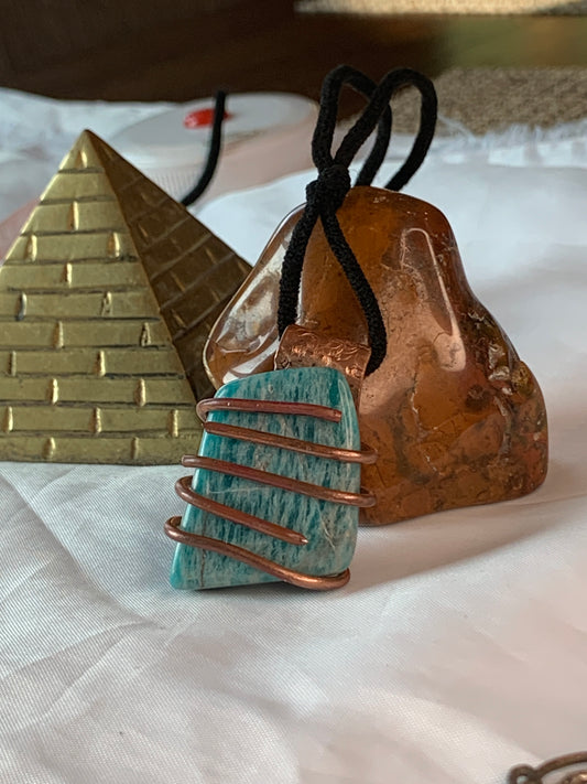 Huge Amazonite Copper Pendant Abstract Geometric Design