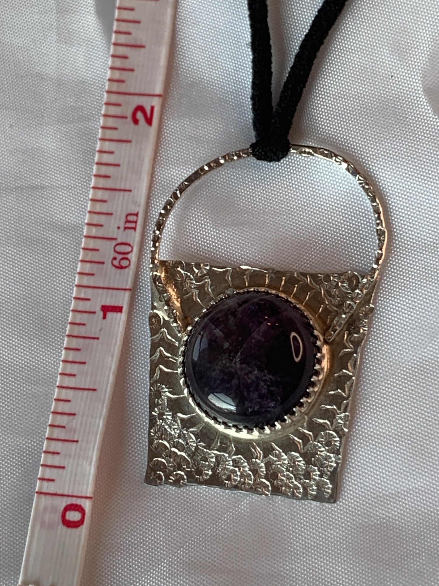 Large Geometric Abstract Sterling Silver Pendant with Amethyst Stone