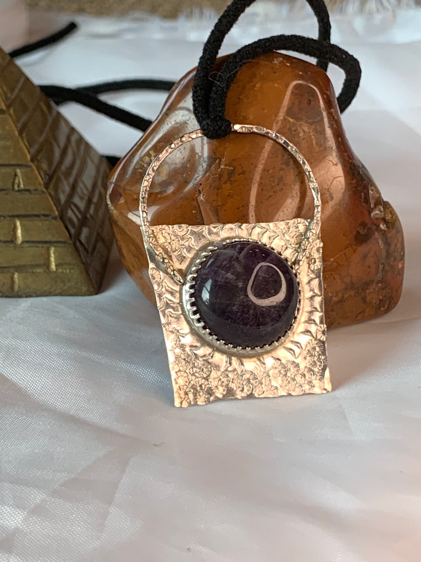 Large Geometric Abstract Sterling Silver Pendant with Amethyst Stone