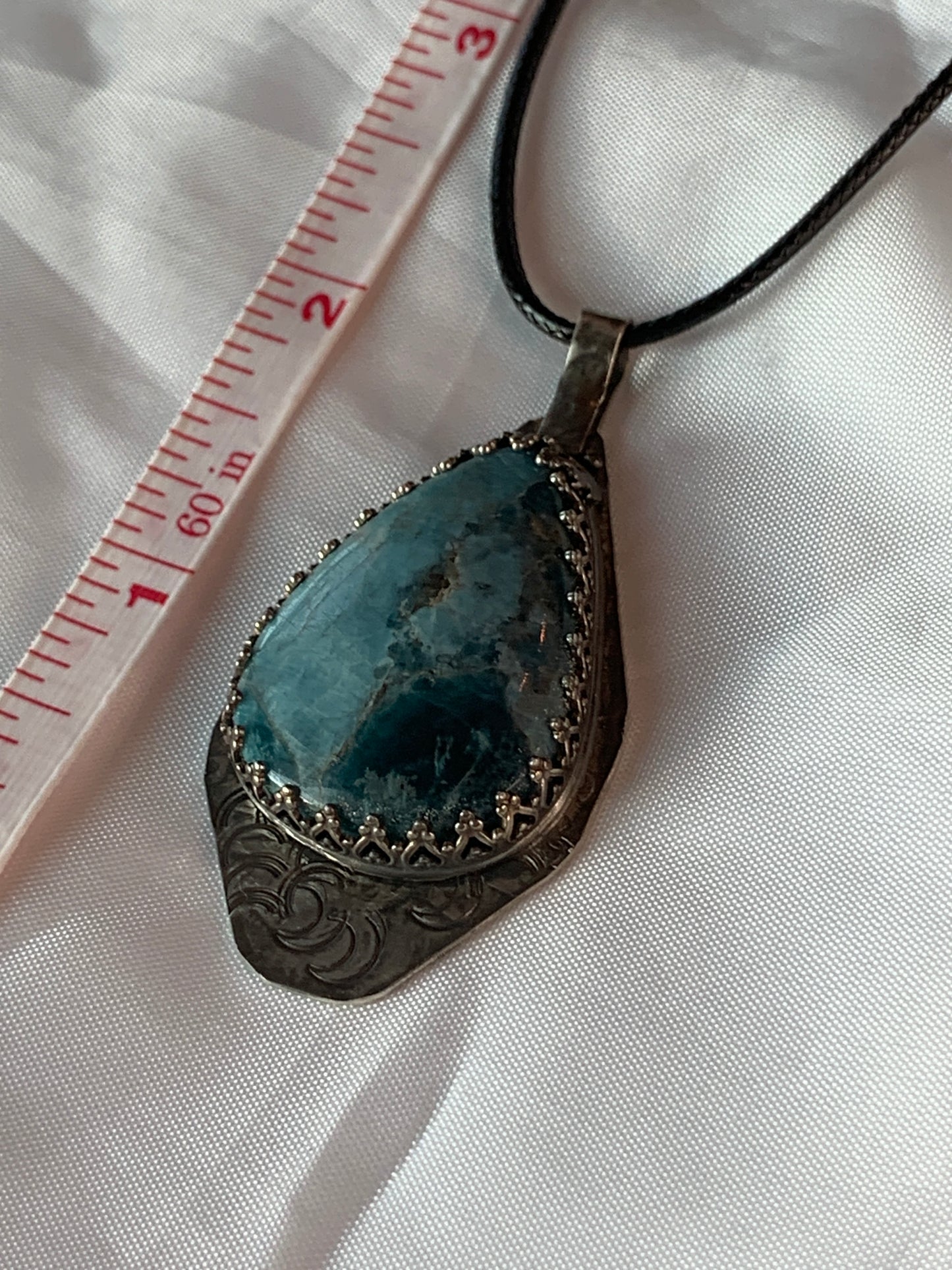 Large Oxidized Hammered Moon Shattuckite Sterling Silver Pendant