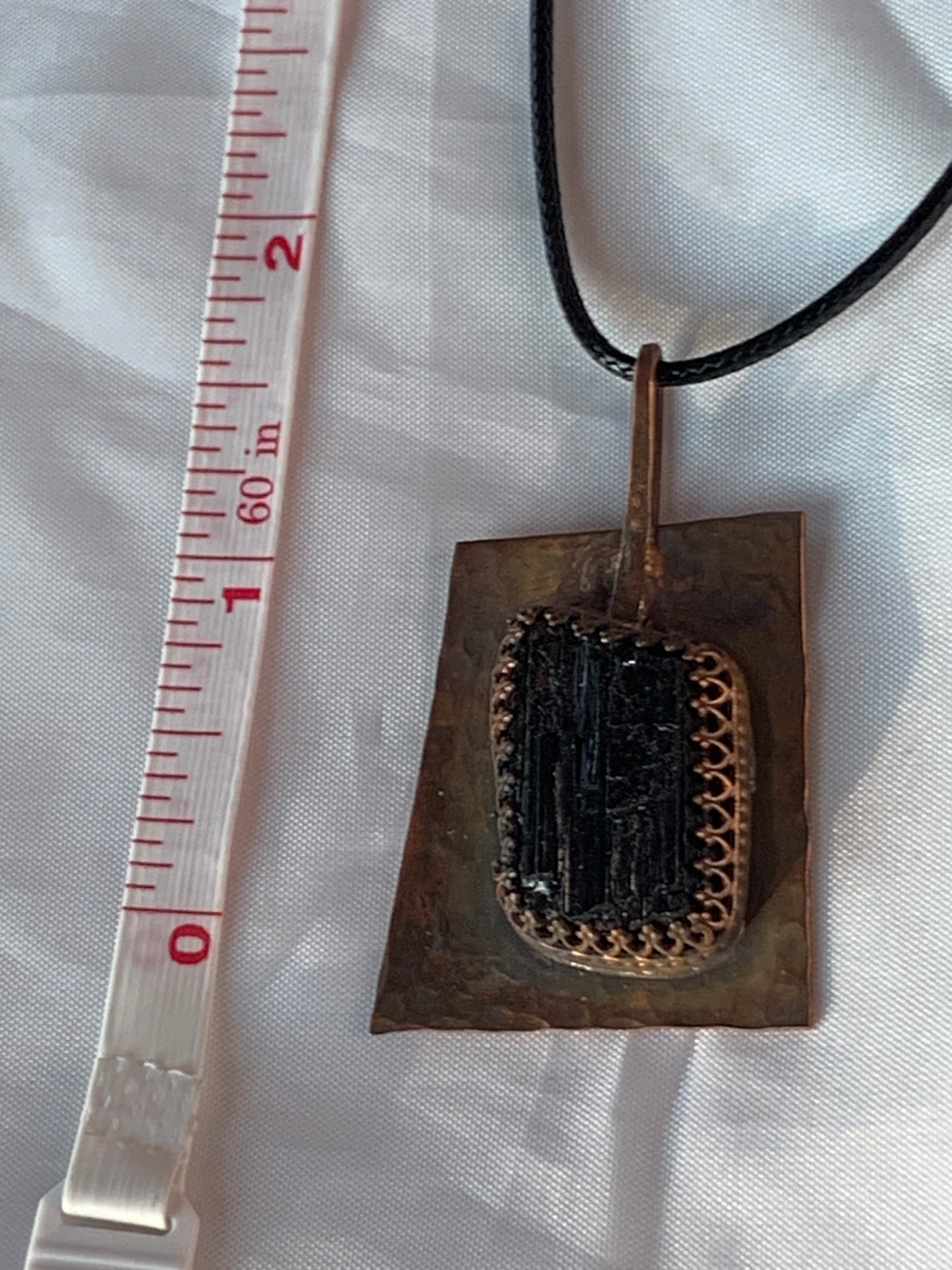 Large Raw Black Tourmaline Copper Geometric Pendant