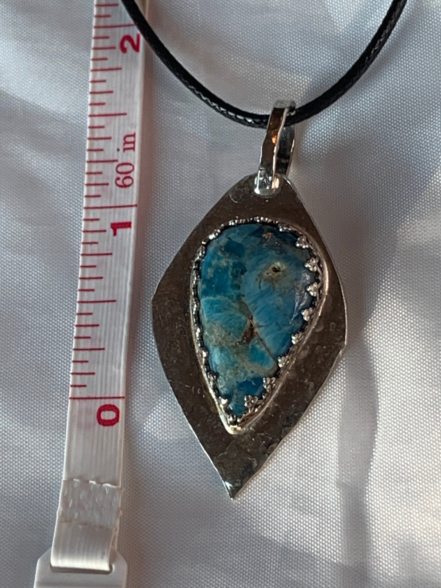 Large Blue Apatite Geometric Designer Sterling Silver Pendant