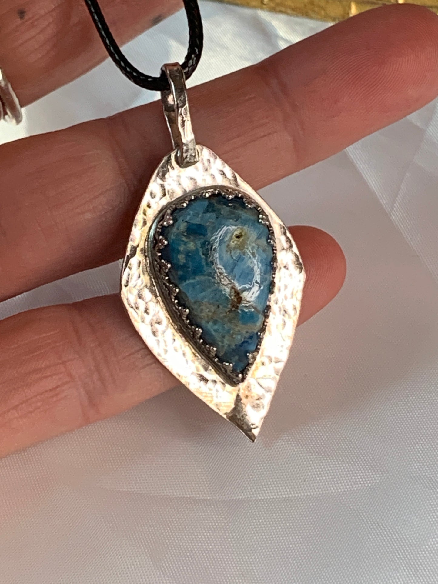 Large Blue Apatite Geometric Designer Sterling Silver Pendant