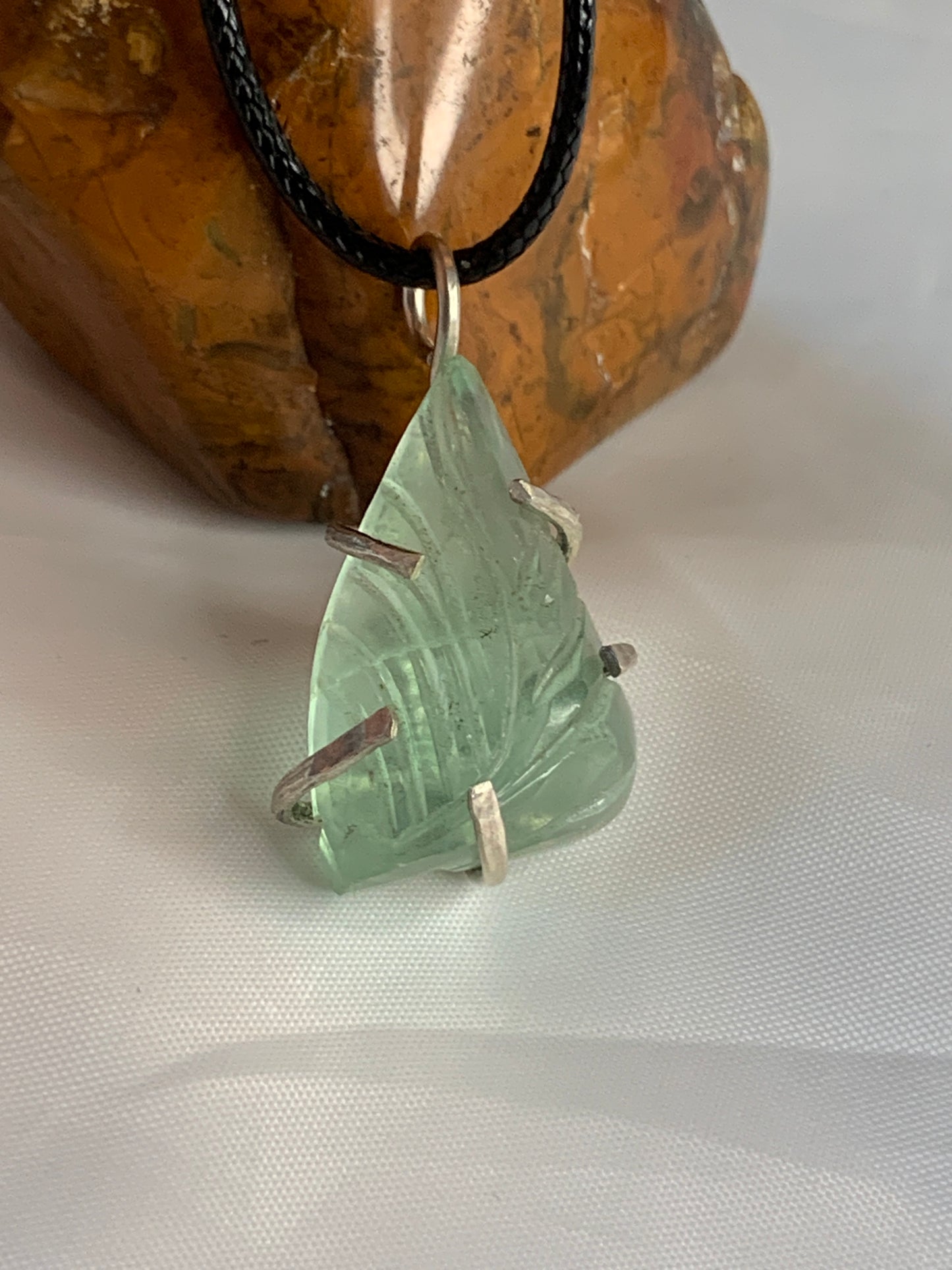 Carved Fluorite Sterling Silver Pendant