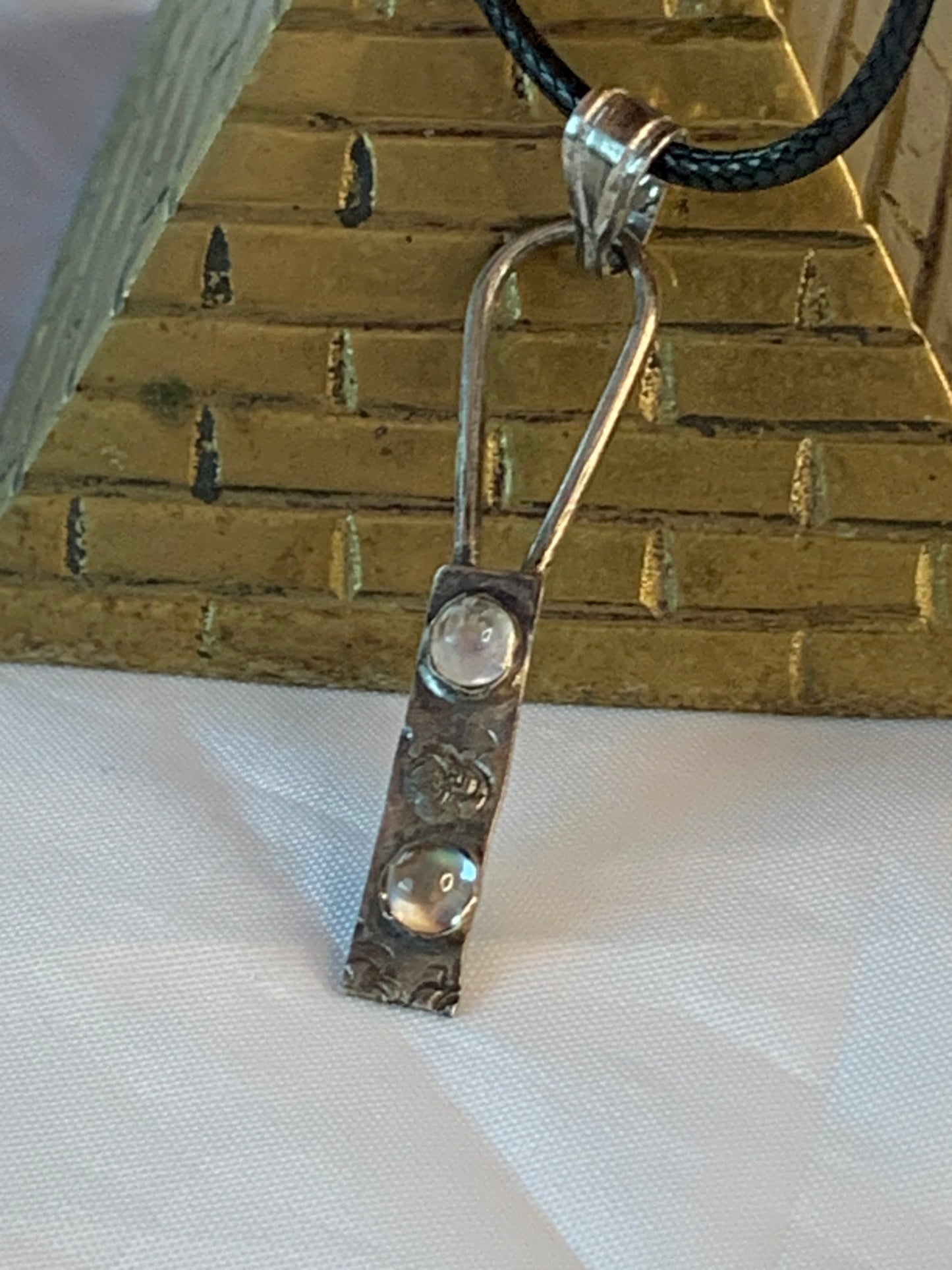 Delicate Oxidized Minimalist Moonstone Sterling Silver Pendant