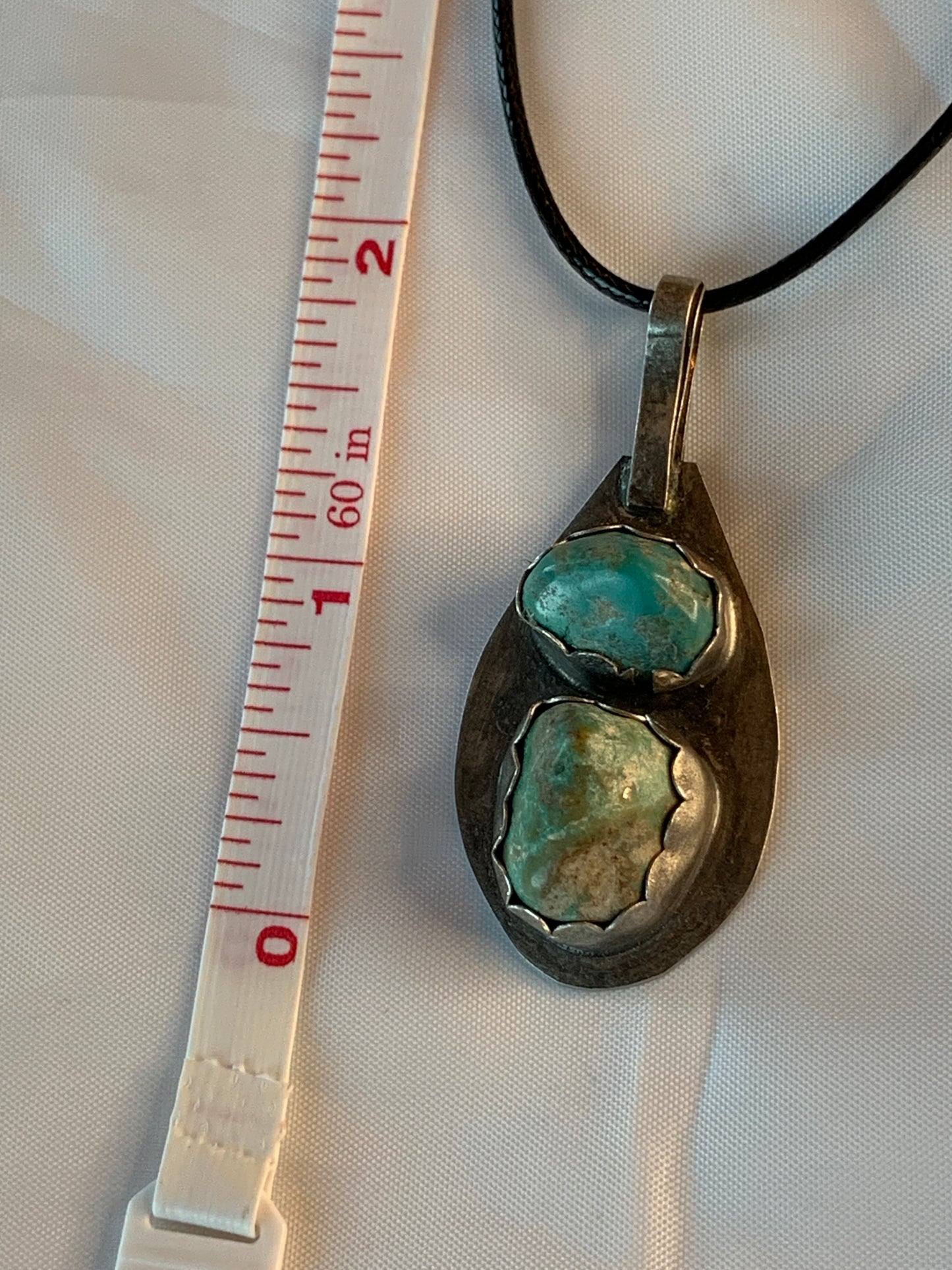 Large Oxidized Mexican Turquoise Nugget Sterling Silver Pendant