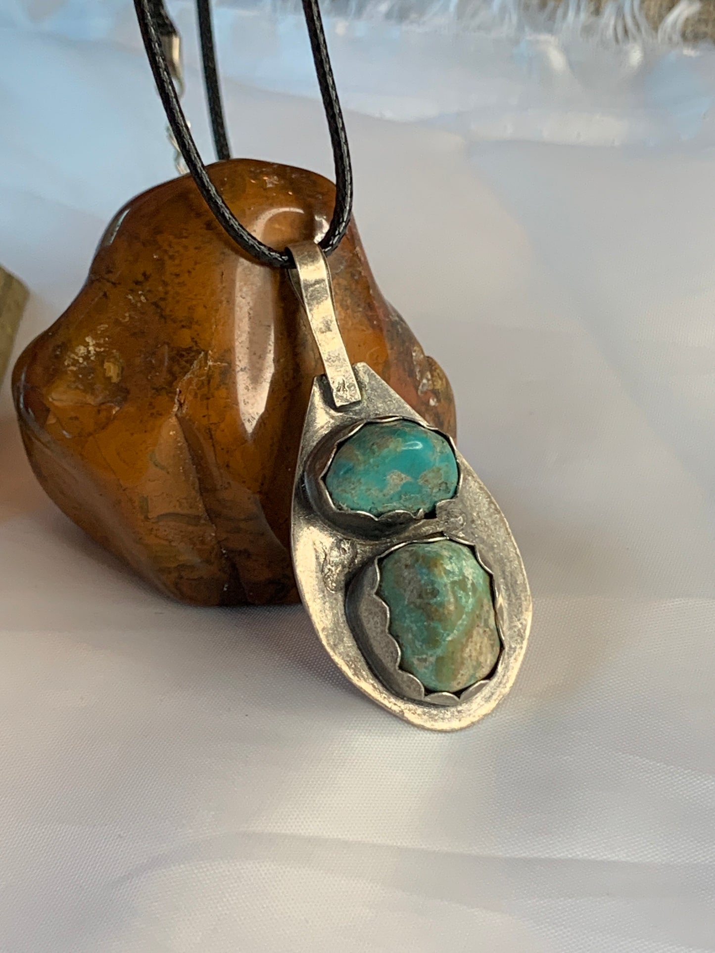 Large Oxidized Mexican Turquoise Nugget Sterling Silver Pendant