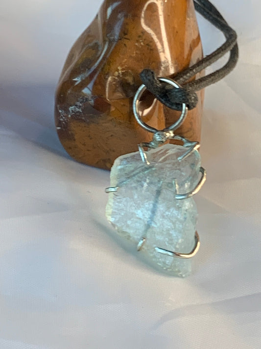 Large Geometric Minimalist Sterling Silver Fluorite Pendant