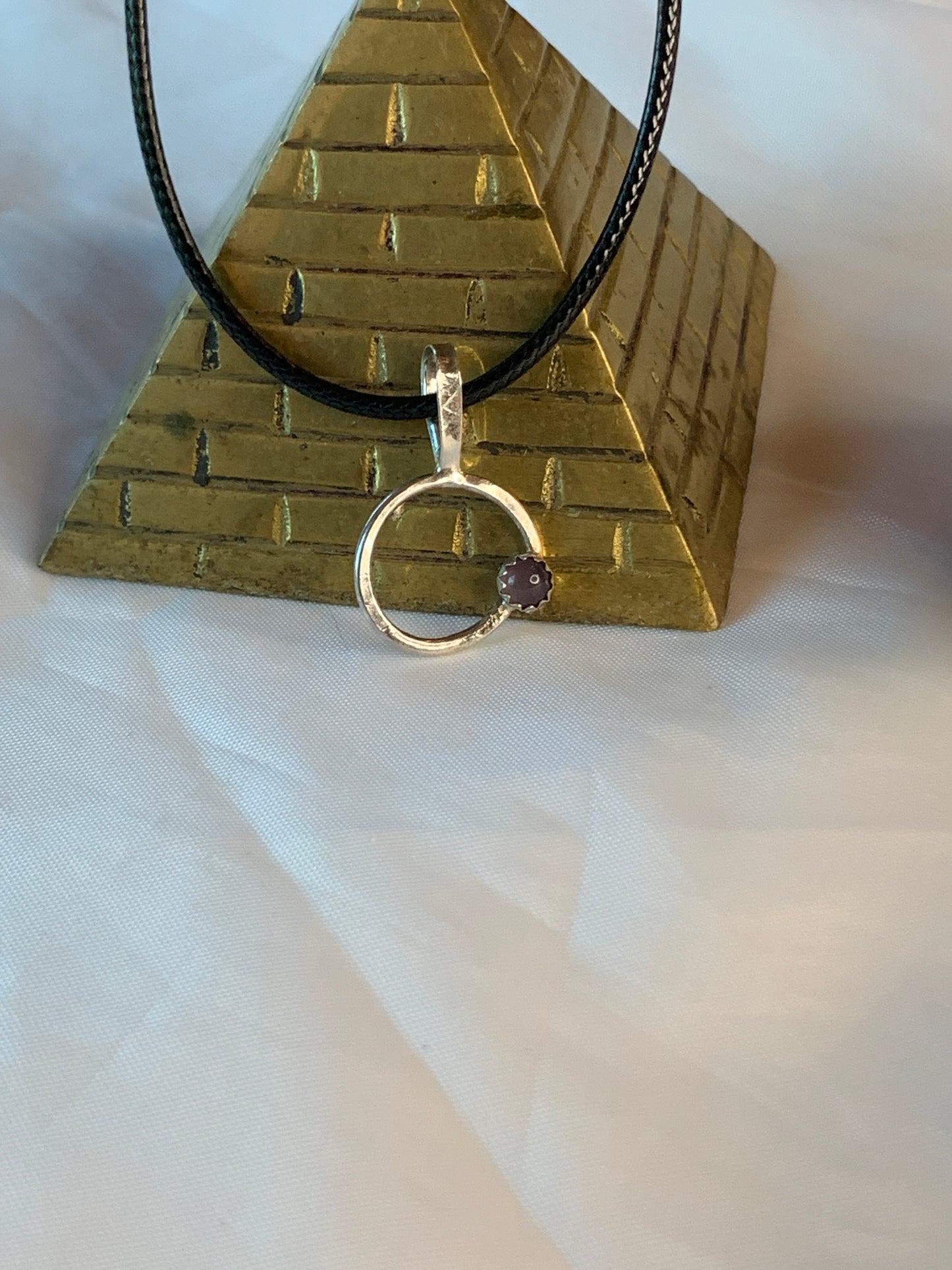 Minimalist Amethyst Sterling Silver Circle Pendant Geometric Design